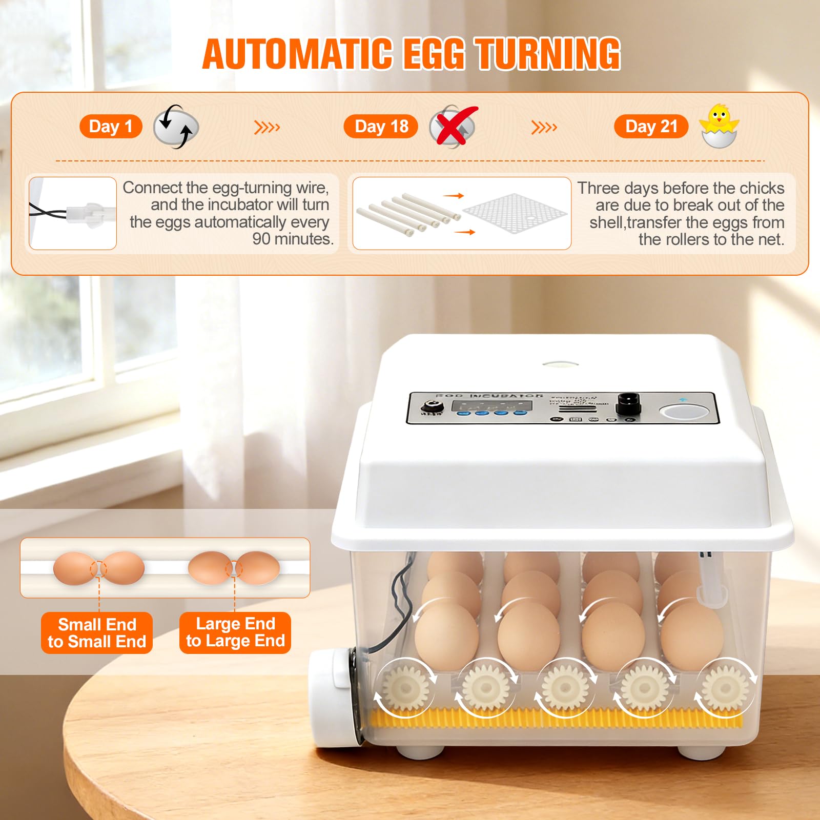 Incubadora totalmente automática para 16 huevos, incubadora con 5 modos de incubación automáticos, control de temperatura, giro automático de huevos cada 90 minutos, llenado automático de agua y luz