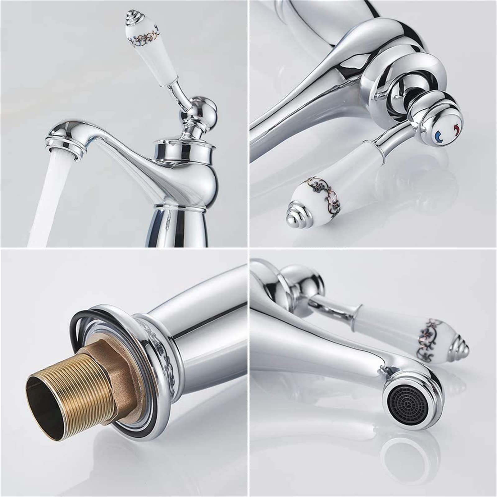 Retro armatura umywalkowa jednouchwytowa umywalka armatura armatura antyczny mosiądz bateria mieszakowa Faucet z 2 wężami przyłączeniowymi do łazienki, kuchni, srebrna