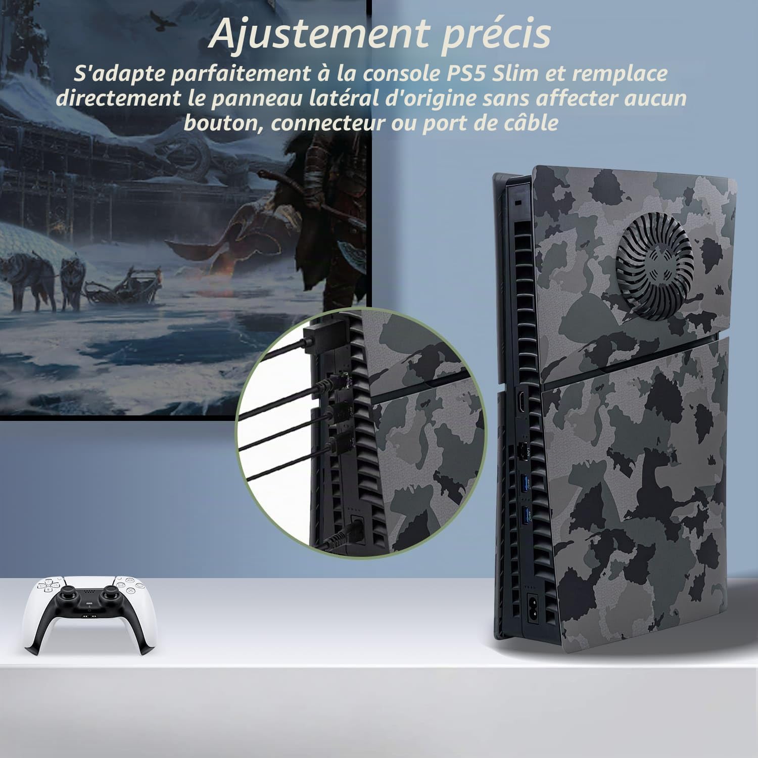 Mcbazel Plaques Avant de Remplacement pour PS5 Slim, Coques de Protection en ABS Durable avec Aérations de Refroidissement, Accessoire pour PlayStation 5 Slim Édition Digitale – Noir (Non compatible a