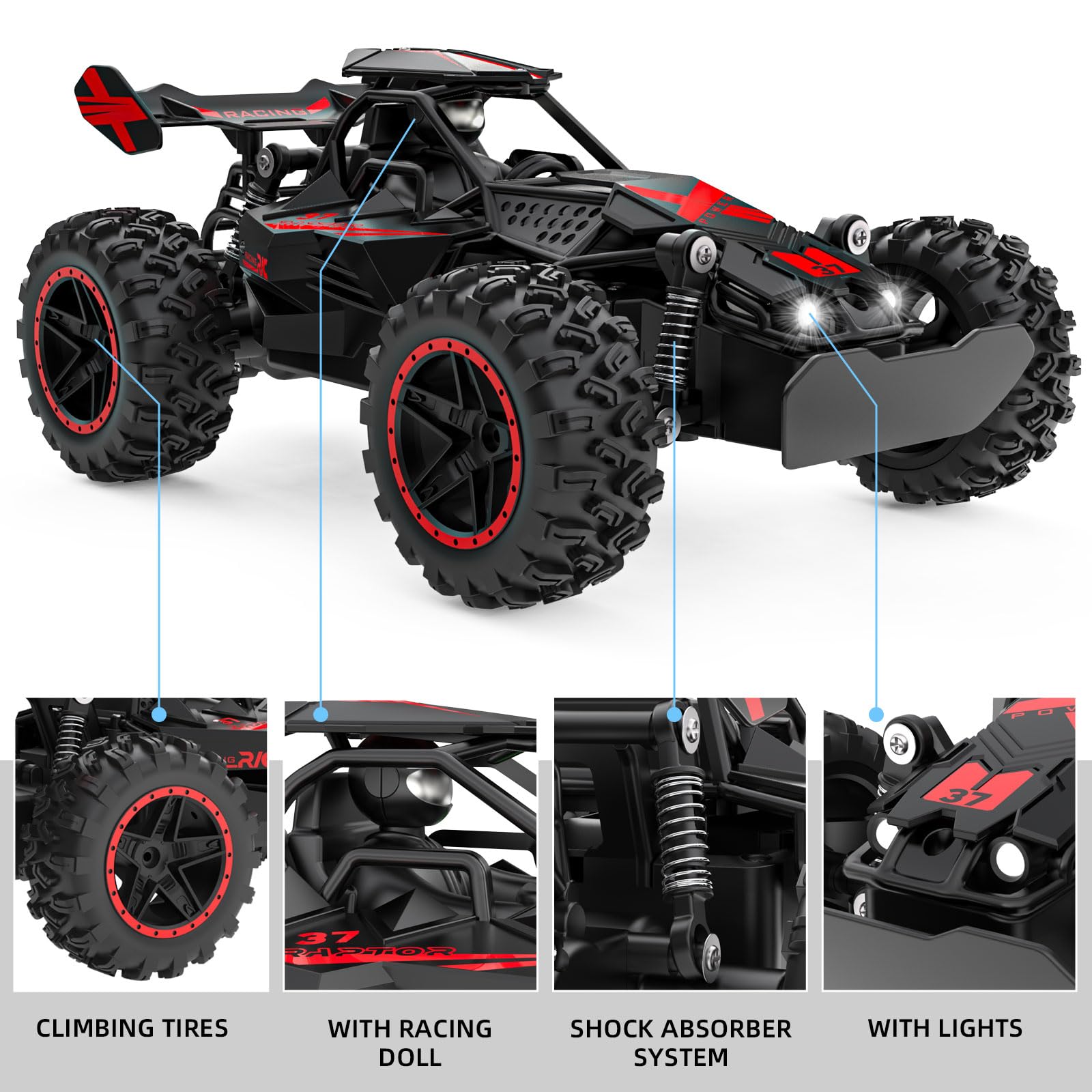 ACAMMZAR Macchina Telecomandata per Bambini, 1:18 20+KM/H Off Road Monster RC Truck, RC Auto Telecomandate per Anni e Adulti, Rosso