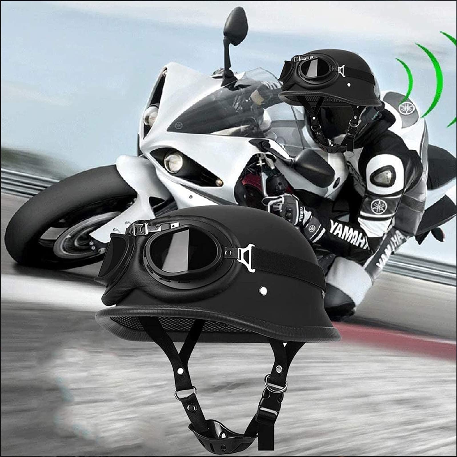 Mezzi Caschi Da Moto Per Uomo E Donna Casco Da Motociclista Tedesco Retrò Certificato DOT/ECE Casco Protettivo Per Mezzo Viso Cascos Para Motos Casco Da Motociclista Pilota + Occhiali,Bianca,M