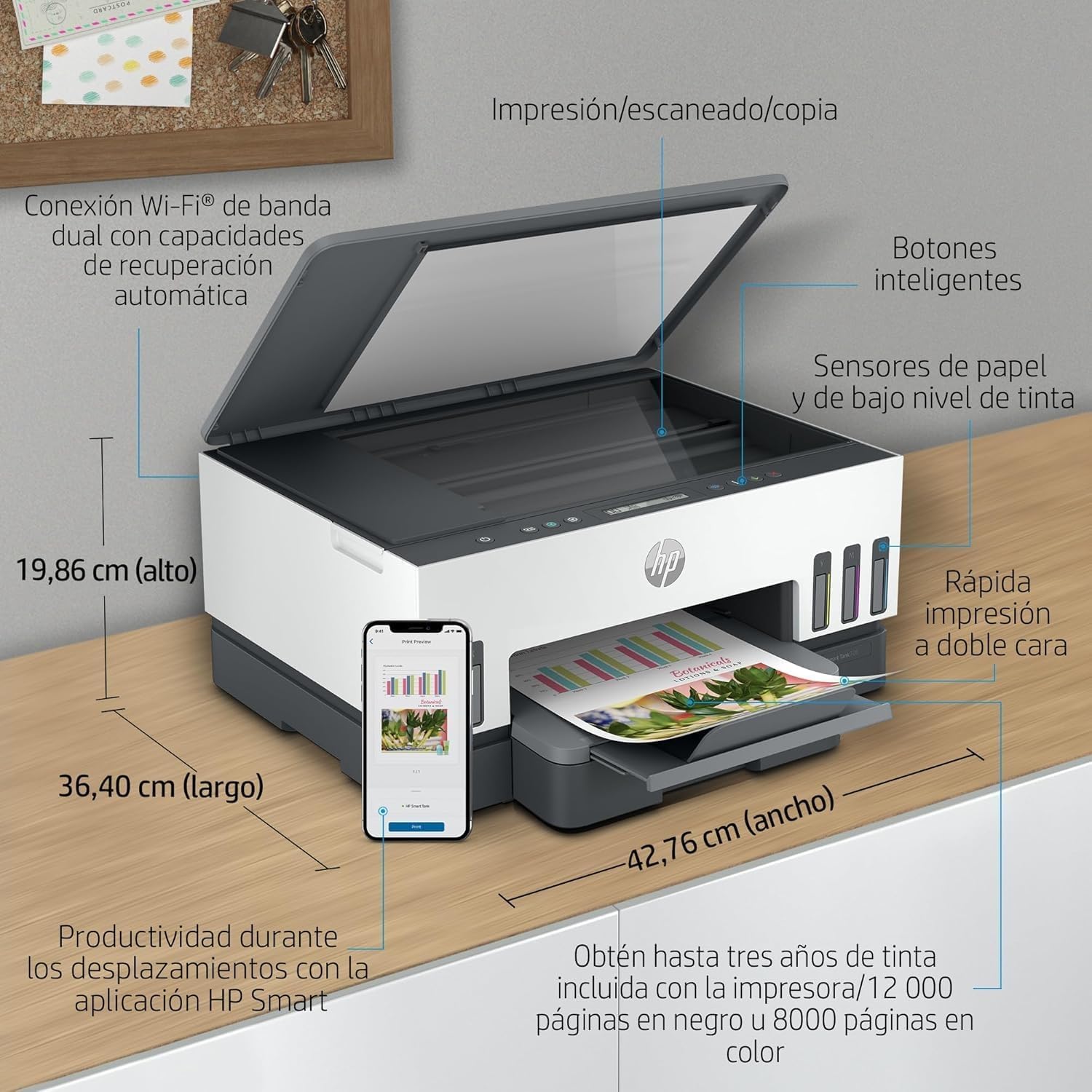 HP Smart Tank 7005 28B54A - Impresora A4 Multifunción con Deposito de Tinta Recargable, Impresión a Color, Escaner, Copiadora, Wi-Fi, Smart App, Blanca y Gris Oscuro