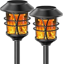 SOLARBABY Solar Lights voor outdoor metalen flikkerende vlamlichten fakkels waterdichte auto aan/uit zonnepad lichten voor tuin, patio, tuin, landschap, pak van 2