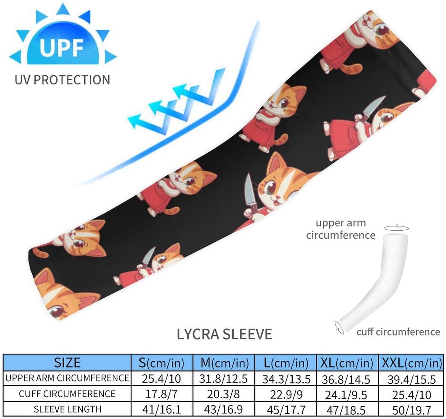 Chef Cat with Apron Arm Sleeves Cooling Sun Protection Sports Compression for Golf Basketball