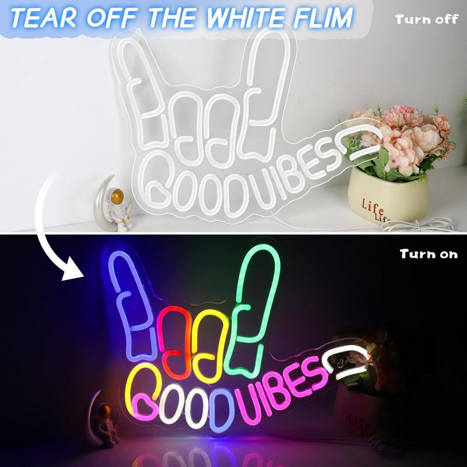 Gute Vibes LED Neon Zeichen dimmbare Acryl Dekorative Lampe Licht auf Zeichen für Schlafzimmer Wohnzimmer Bar Küche Party Hochzeit Kunst Wanddekoration