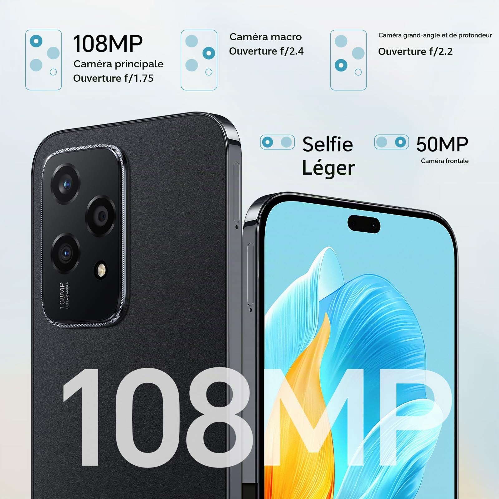 HONOR 200 Lite Smartphone 5G Triple caméra 108 Mpx,Mémoire ROM 256GO,RAM 8GO,8core MediaTek Dimensity 6080,Ecran 6.67",Batterie 4500mAh/Dual SIM/NFC/Android 14,Noir