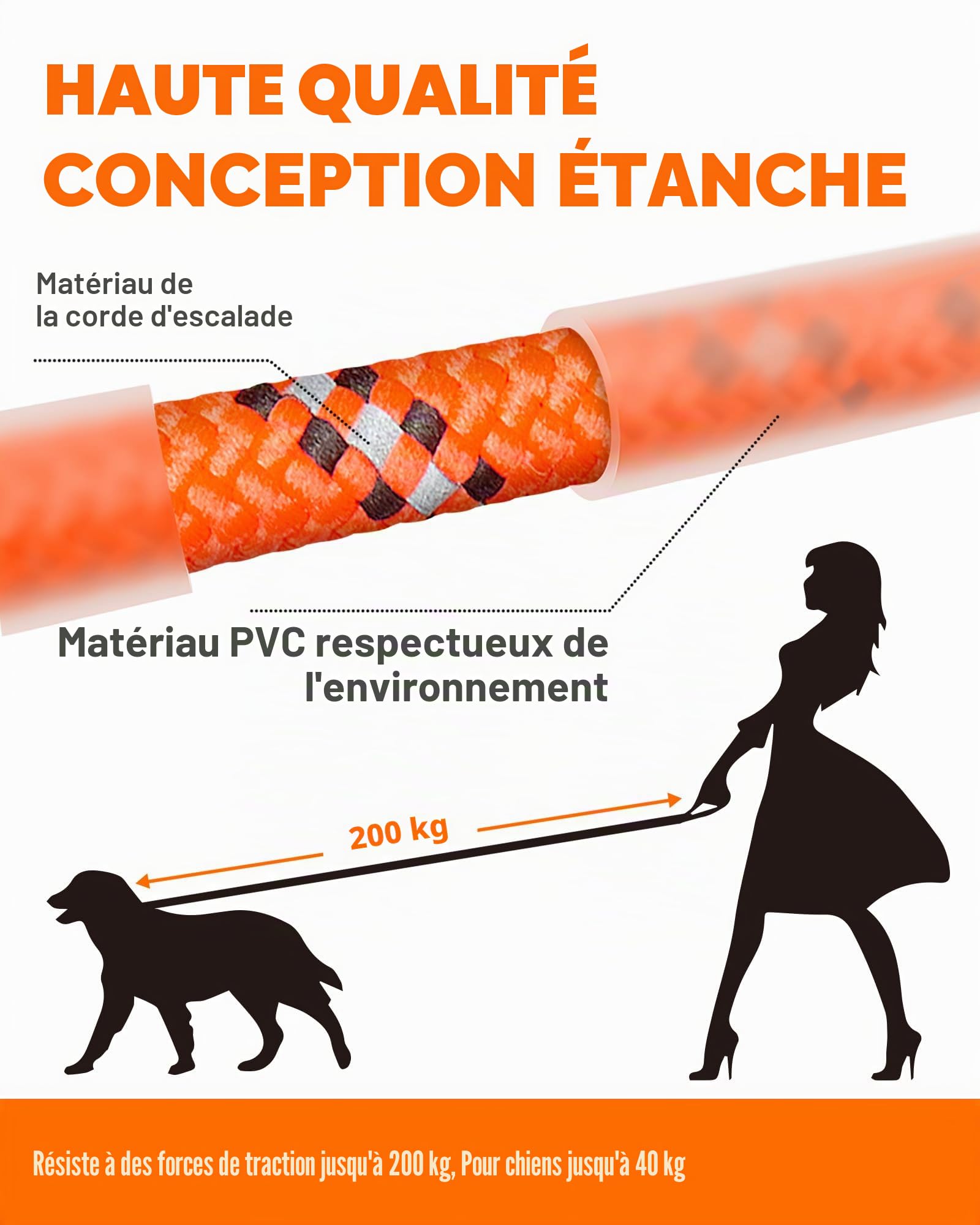 Laisse pour Chien - Imperméable et réfléchissante pour la sécurité - Légère, Solide et Robuste - Laisse d'entraînement avec dragonne - 5m/10m/15m/20m pour Petits, Moyens et Grands Chiens