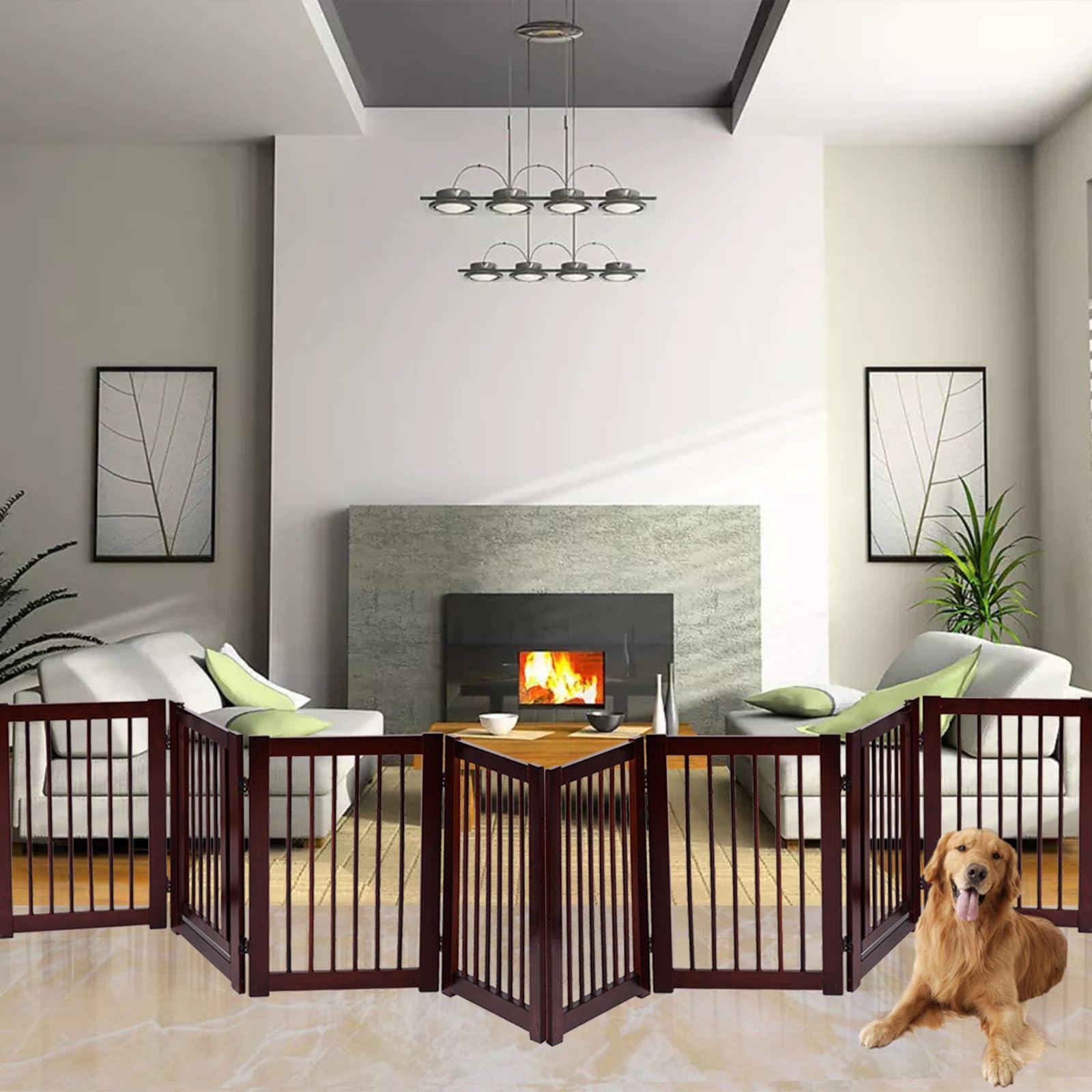 COSTWAY Barrera de Puerta de Seguridad Rejilla para Perros Mascotas Puerta Escalera Protección Plegable de Madera (203 x 76 x 1,8cm)