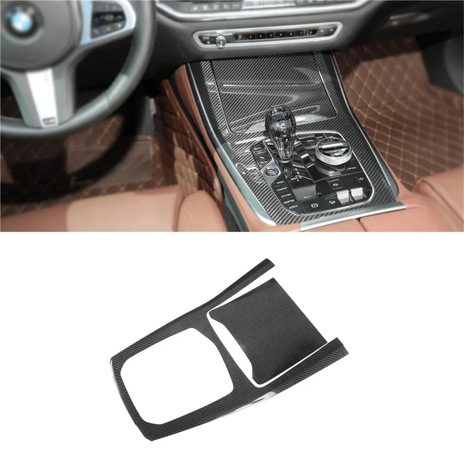 Okleina skrzynia biegów‌ Prawdziwe suche karbonowe akcesoria do wnętrza samochodu konsola środkowa pokrywa panelu zmiany biegów pasuje do BMW X5 G05 G07 2019up Naklejka konsola środkowa‌