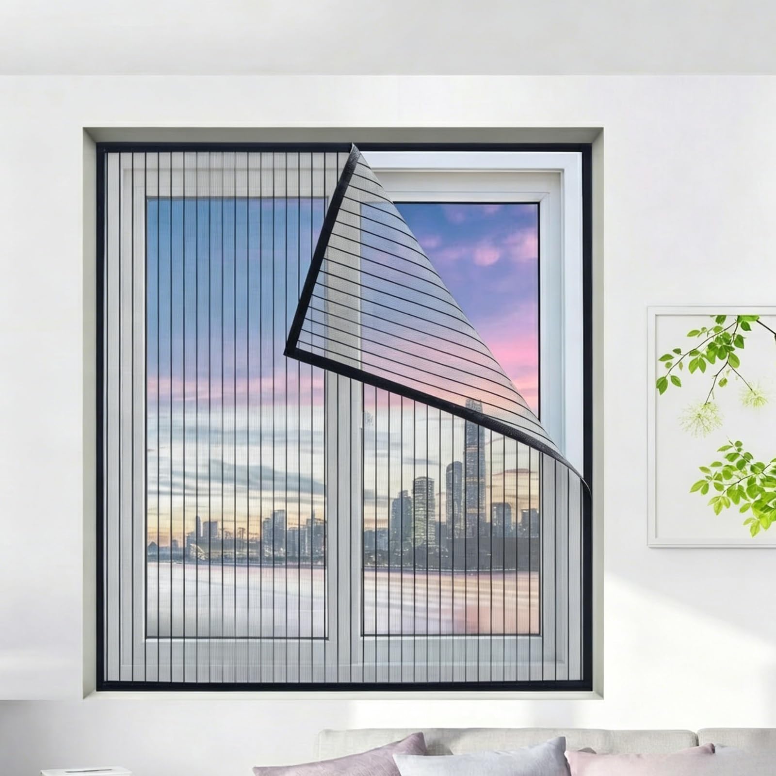 Hook Loop Attachment KING KONG MESH Window Screen, Foldable Insect Screenfor RV Pets Bedroom Balcony, Washable Keep Bugs Out Self-Adhesive Screen, No Drill Installation(Black,95x200cm)