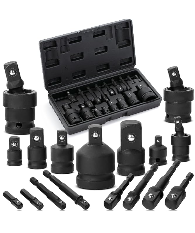 Kit de Adaptadores e Redutores para Soquetes de Impacto Bates Choice com Juntas Universais, 17 Peças, 6,35 mm, 9,5 mm e 12,7 mm