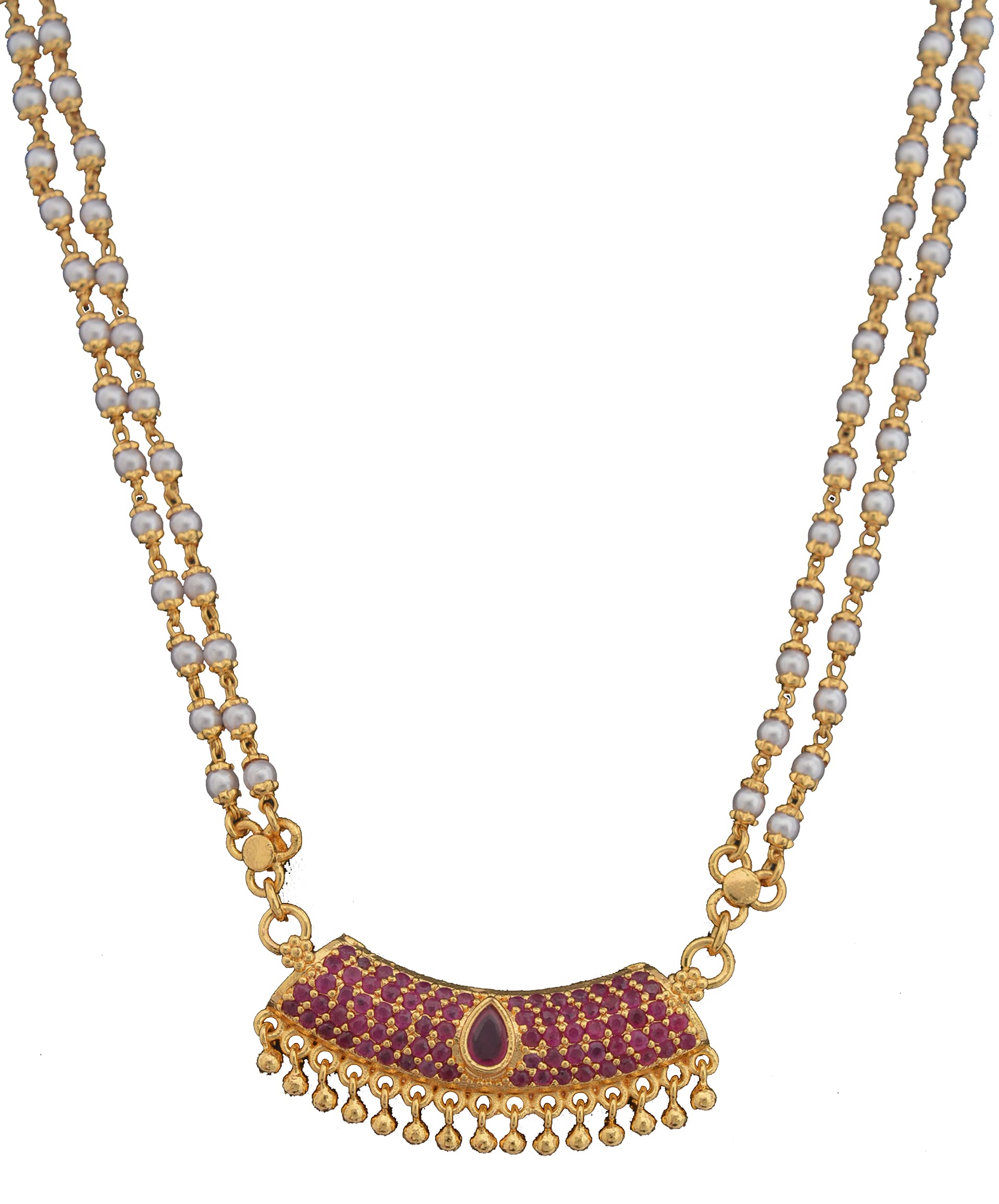 Radhas Creations SHORT double line pearl chain NECKLACE with ruby pendant one gram gold for women and girls no.983 (B09Q2398N2) Amazon Price History, Amazon Price Tracker