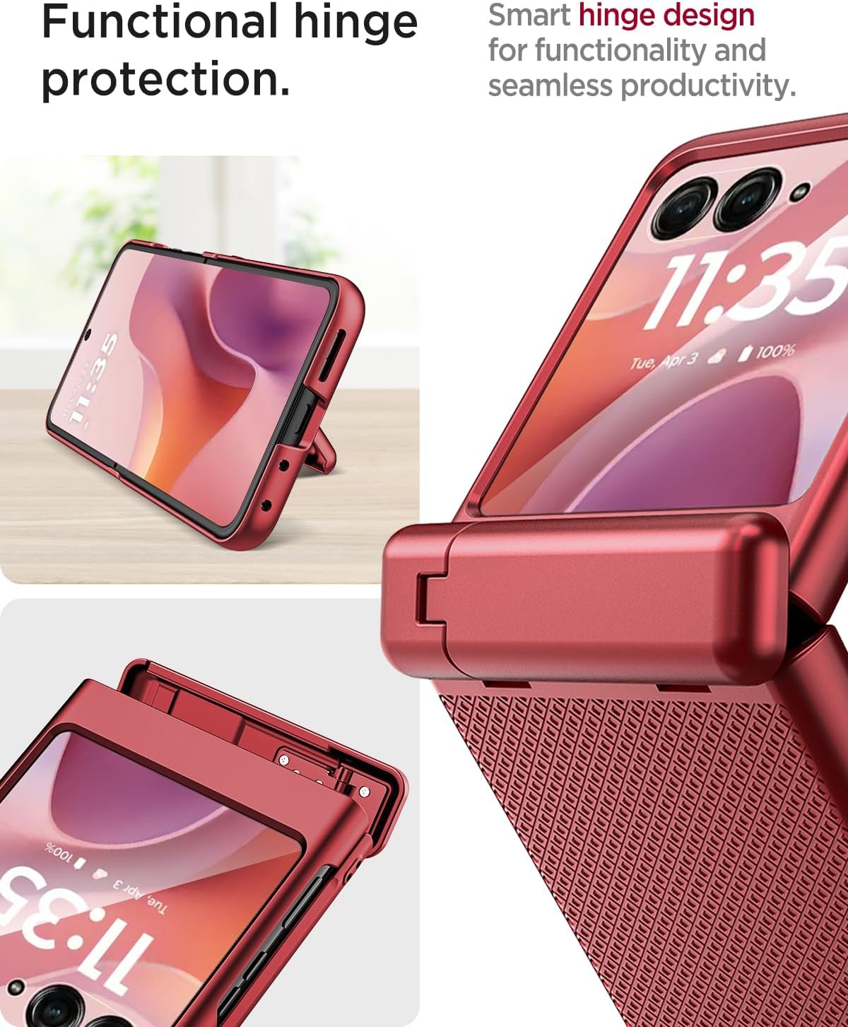 Miimall Slim fit for Motorola Razr 2025 Case [Hinge Protection],Razr 2025 Case [with Kickstand][Screen and Camera Protector][Military Grade Shockproof] Hard Heavy Duty Rugged Grip Cover for Women,Red