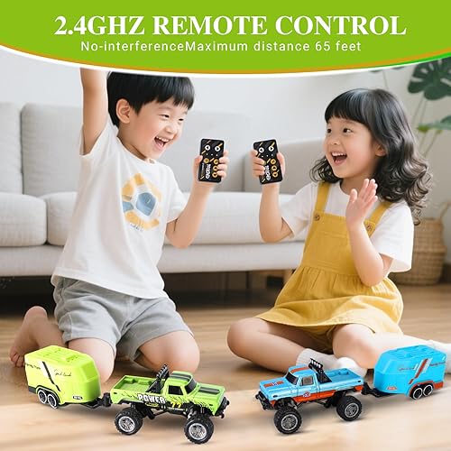 Miniatura 7 de Mini camión a control remoto, escala 164, auto de control remoto con luces, control remoto de 2.4 GHz, auto y remolque, velocidad y dirección