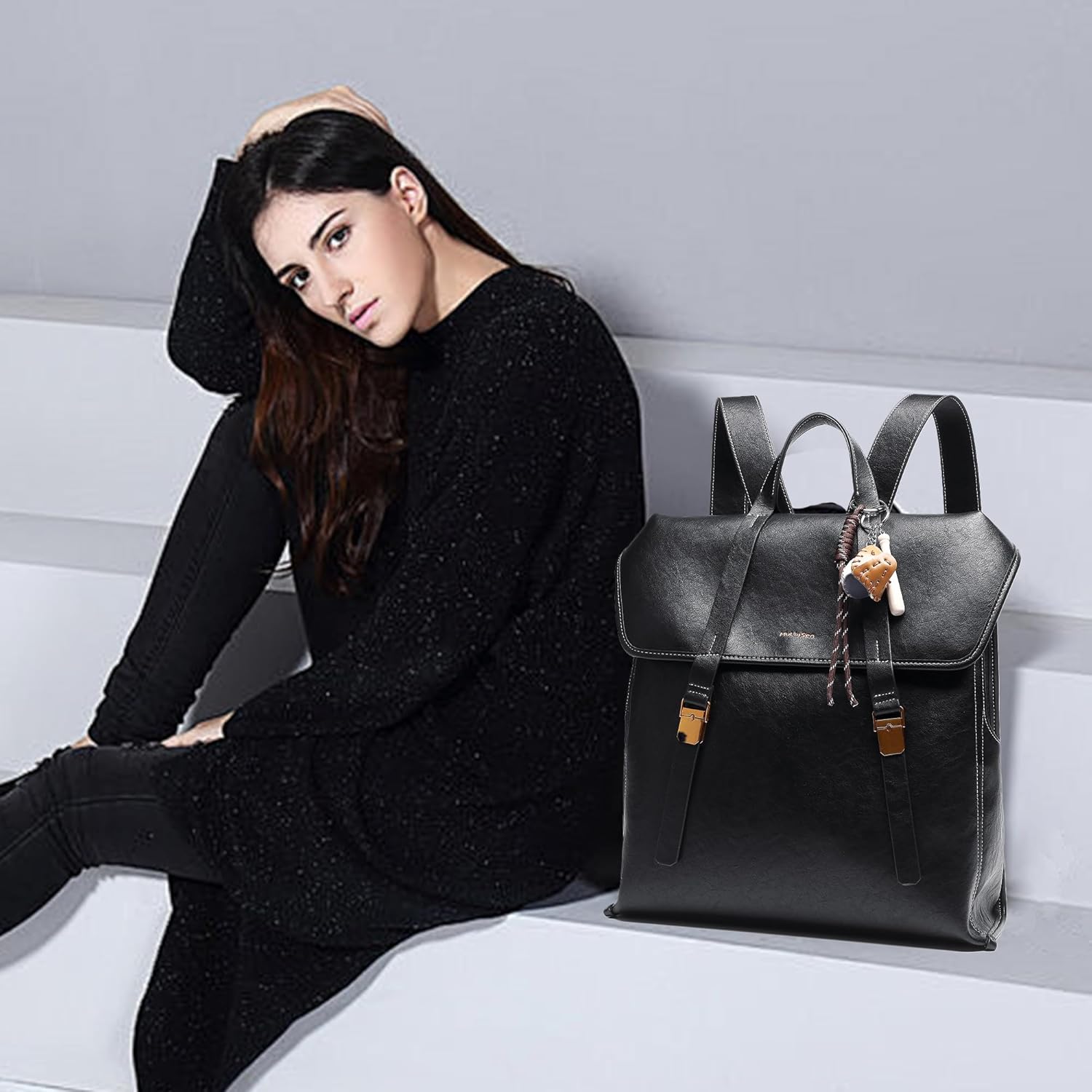 Large Backpack Purse for Women and Men Anti-theft PU Leather Fashion Designer Vintage Rucksack Travel Shoulder Bags Convertible Camping School Bussiness College 160A Black - Image 7