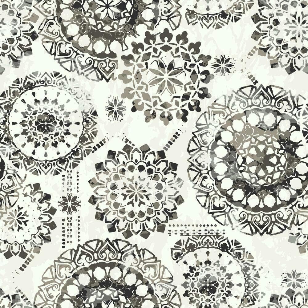 RoomMates RMK11723WP Black Boho Medallion Peel and Stick Wallpaper, Sample