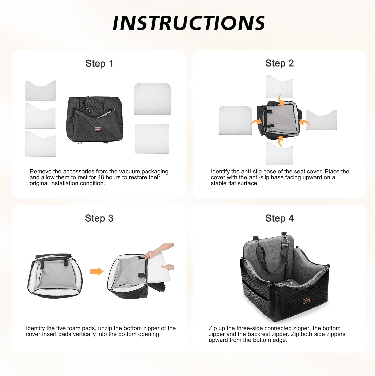 JOEJOY Dog Car Seats for Small Medium Dogs Under 35lbs, Waterproof PU Leather Dog Booster Seat with Detachable Cover, Thickened Memory Foam Pet Car Seat with Safety Belt and Storage Pockets