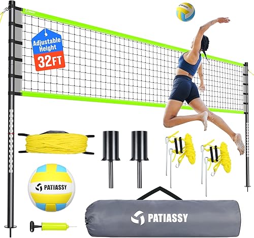 Miniatura 13 de Outdoor Volleyball Net Set for Backyard & Beach, 32FT Regulation Size, Easy Setup Adjustable Height Poles, Portable Net System with PU Volleyball