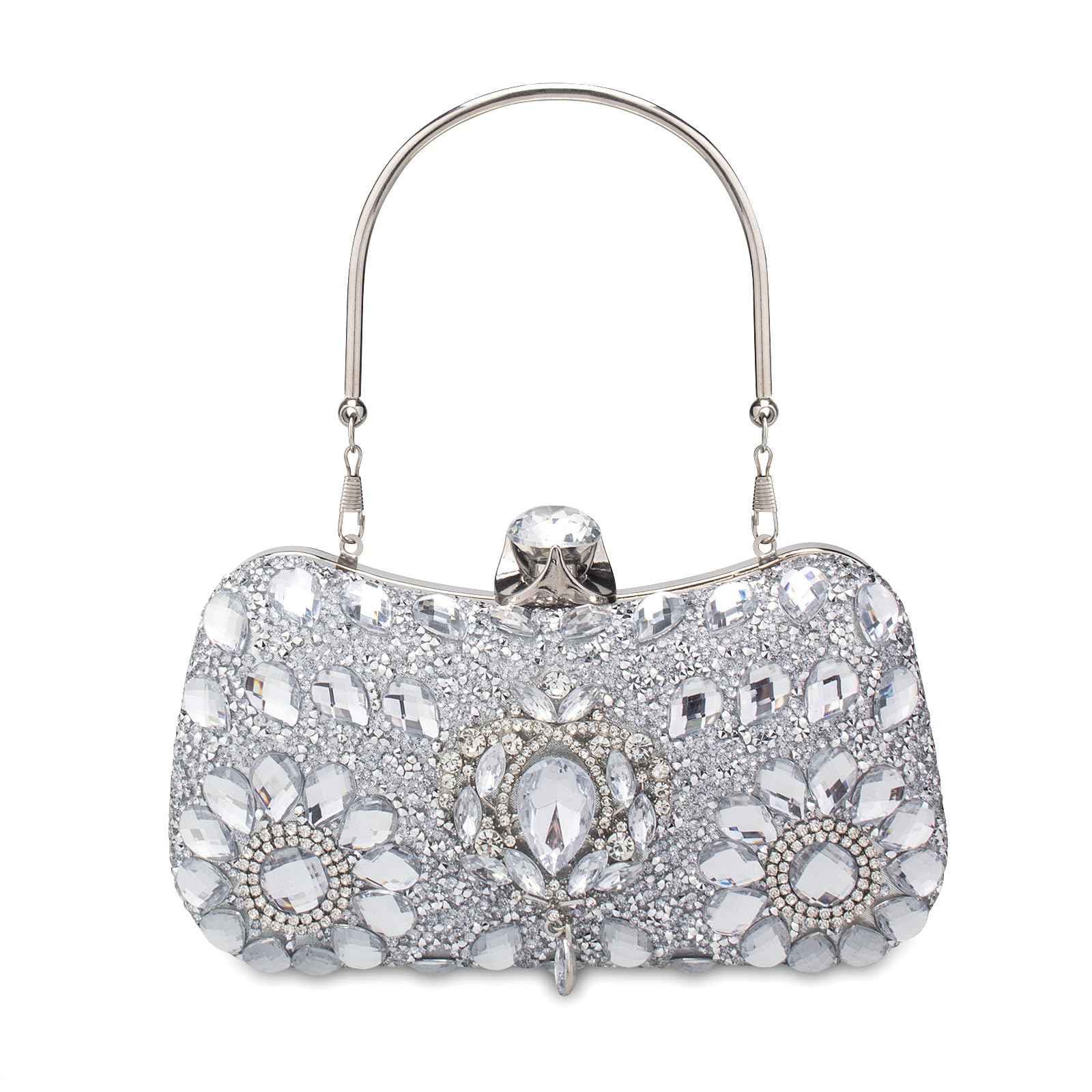 Simcat Women’s Clutch Purses Crystal Evening Bag, Sparkly Rhinestone Clutch Handbag for Bridal Wedding Party Prom (Silver)