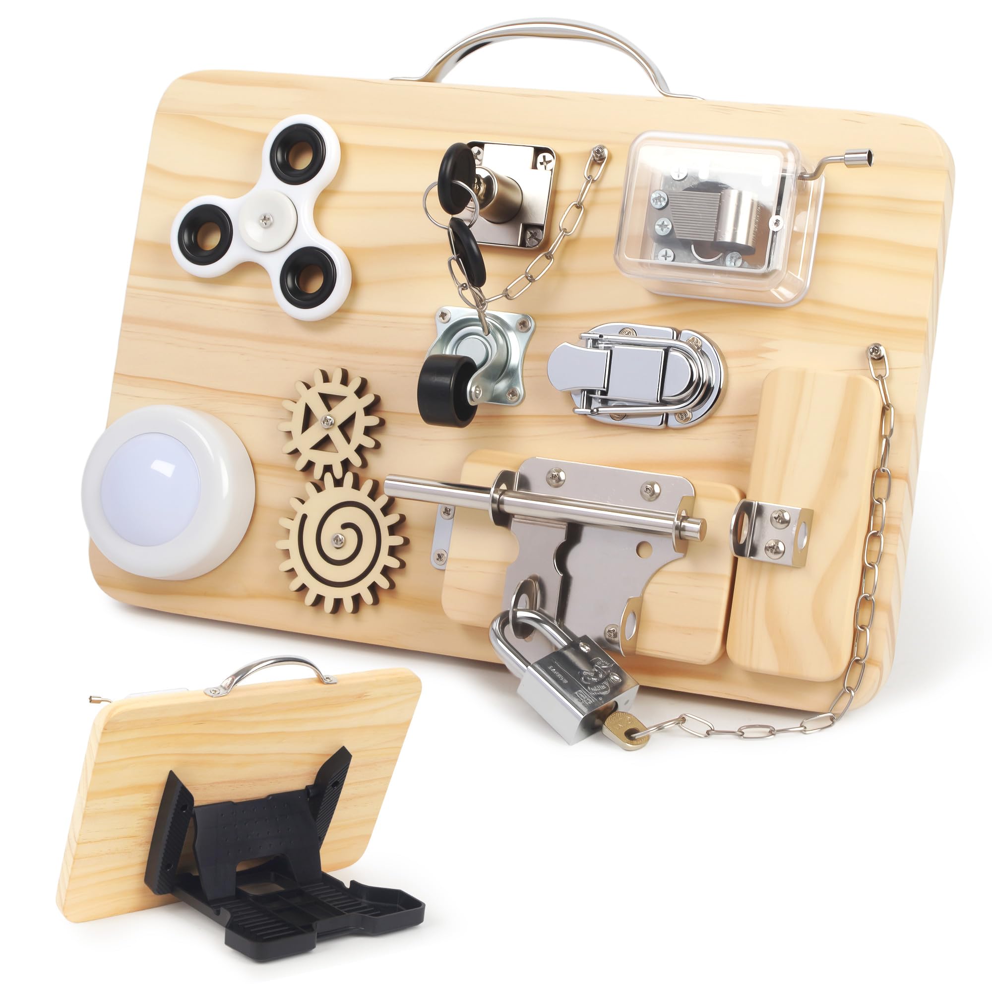 Busy Board Tablero Montessori 1 Año de Madera - Panel Sensorial Montessori y Juguetes Educativos - Mesa Sensorial Montessori de Viaje para Niños - Regalo Cumpleaños y Motricidad Fina Infantil