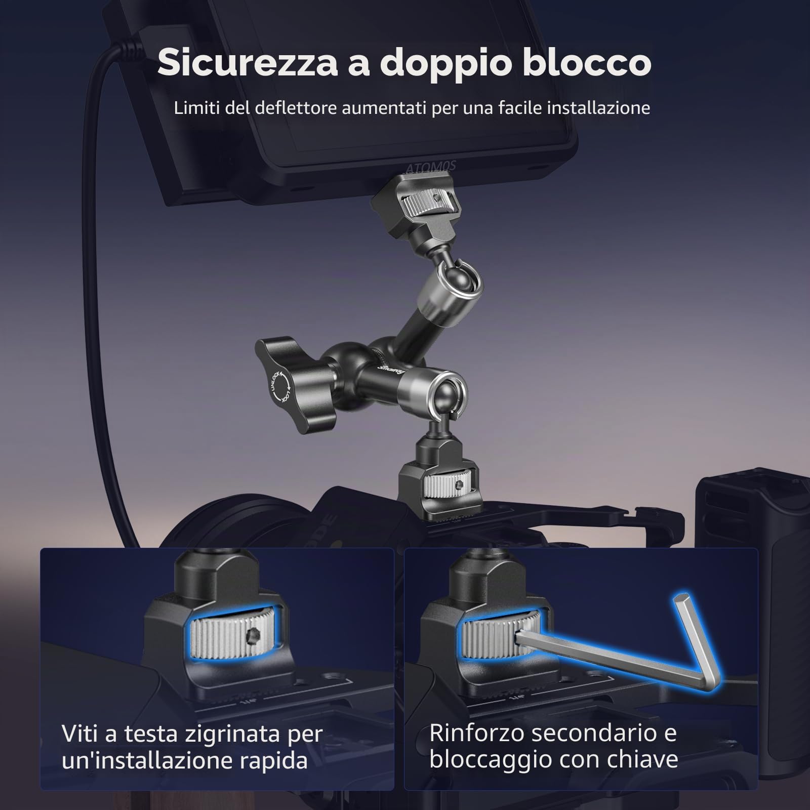 SmallRig 7'' Magic Arm con viti da 1/4"-20 e perni a molla, portata 1,5 kg, doppia testa a sfera a 360°, design antiscivolo per fotocamere/luci/monitor/microfoni/telefoni, 5308