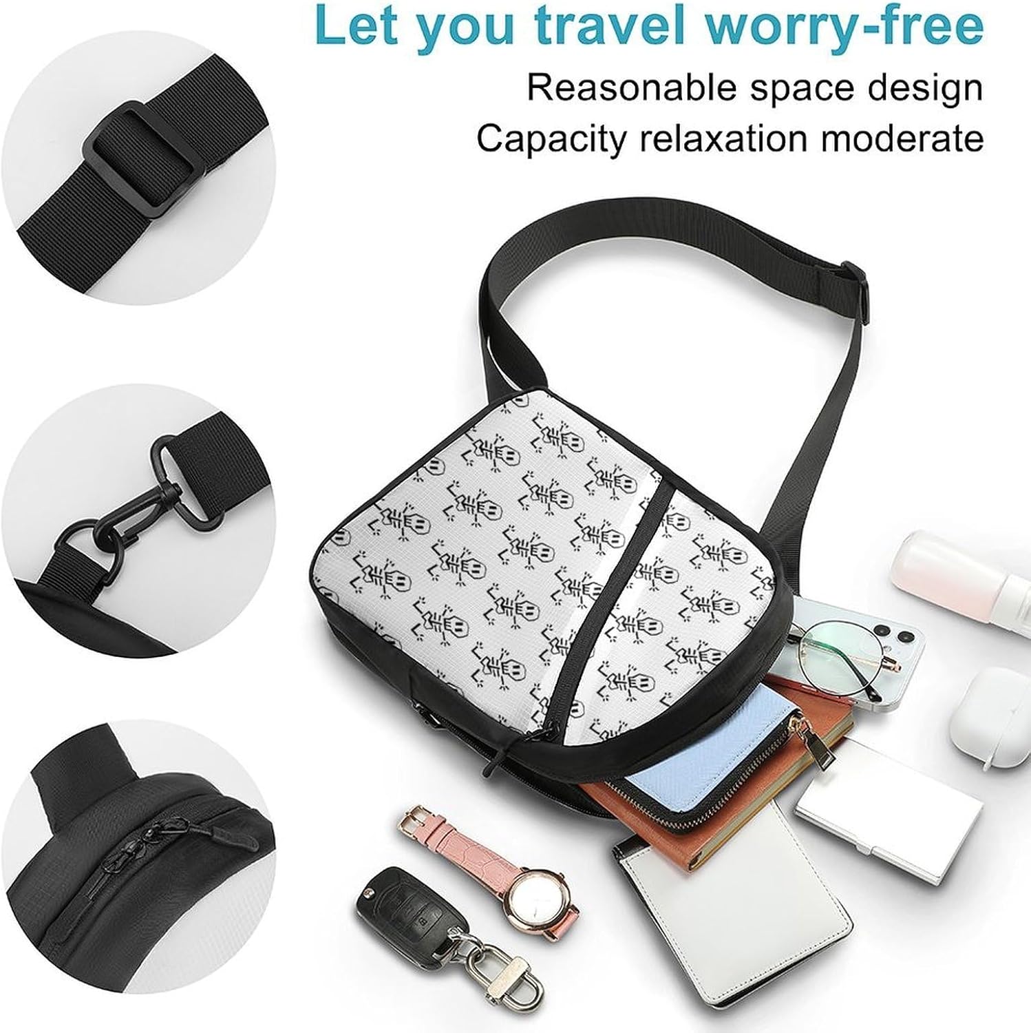 Cute Skeleton Crossbody Backpack Sling Bag