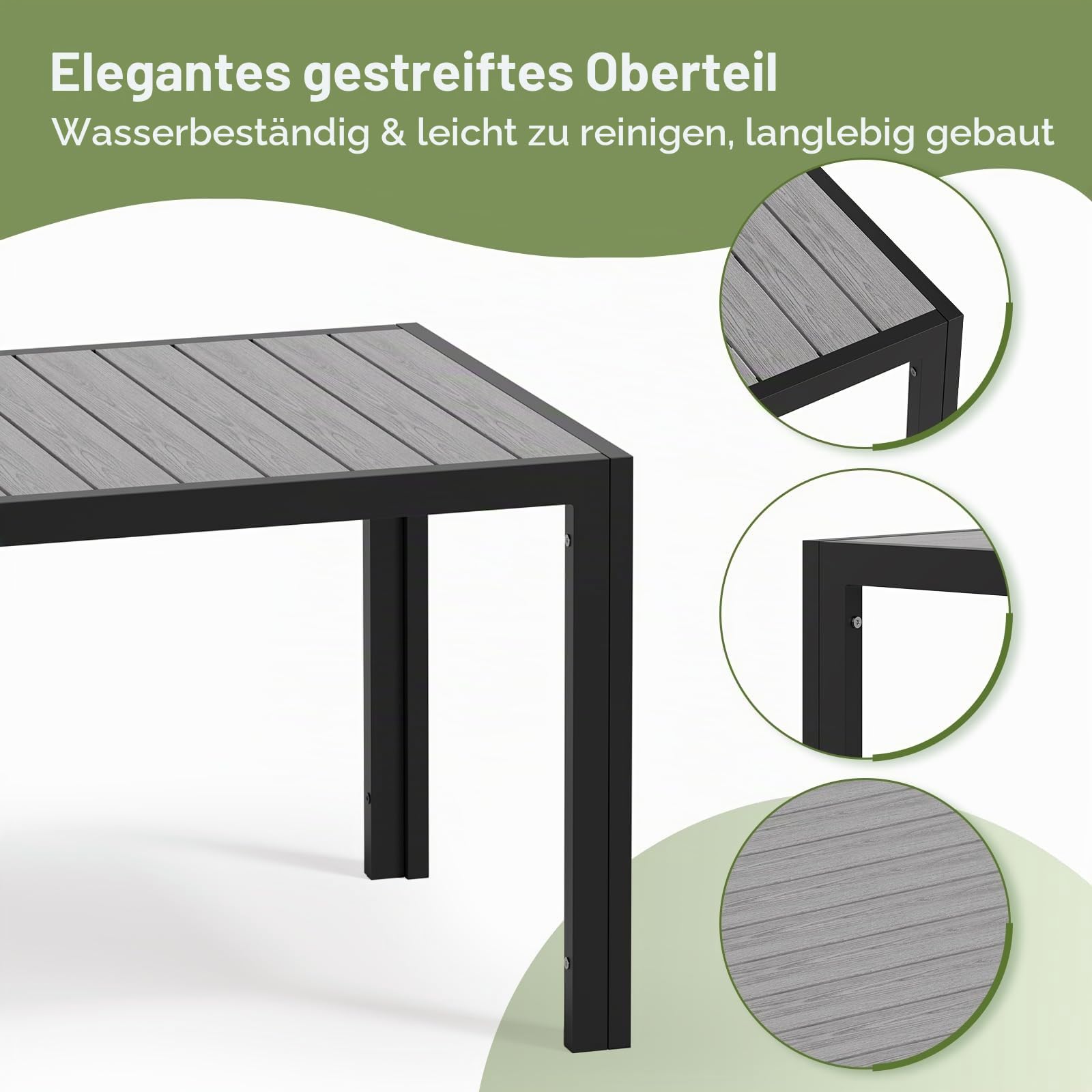 JUMMICO Gartenmöbel Set Klappbar, 5-Fach Verstellbarer Aluminium Sessel mit Holztisch, Wetterfestes Terrassenmöbel für Balkon und Garten