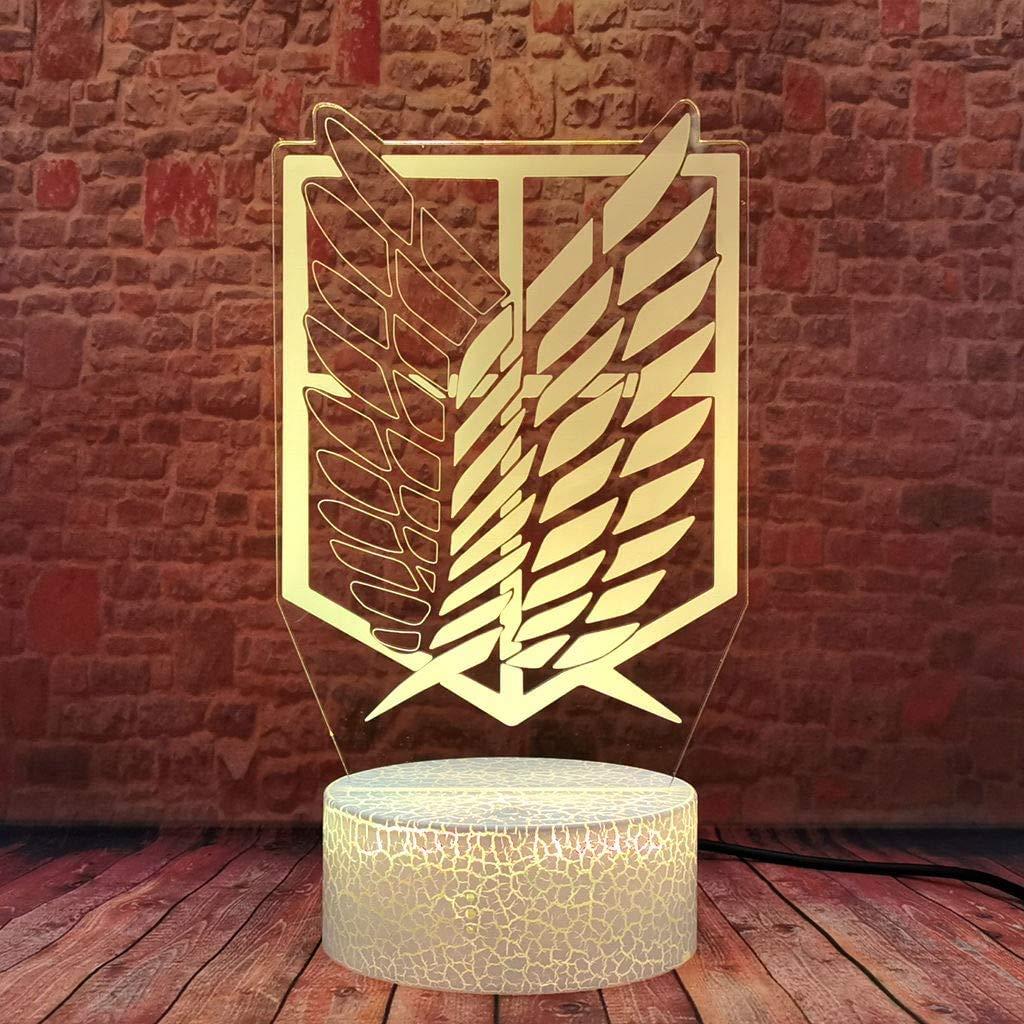ROSETOR 1PC Attack on Titan Logo 3D Illusion Cartoon Night Light LED Anime Desk Lamp 16 Colors Change Remote Control Home Decor