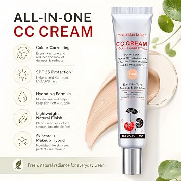 CC Cream with Centella Asiatica, Color Correcting CC Cream Foundation with SPF 25, Full Coverage Tinted Moisturiser, Korean Skincare Makeup, Hydrating, Lightweight, for Natural Radiance
