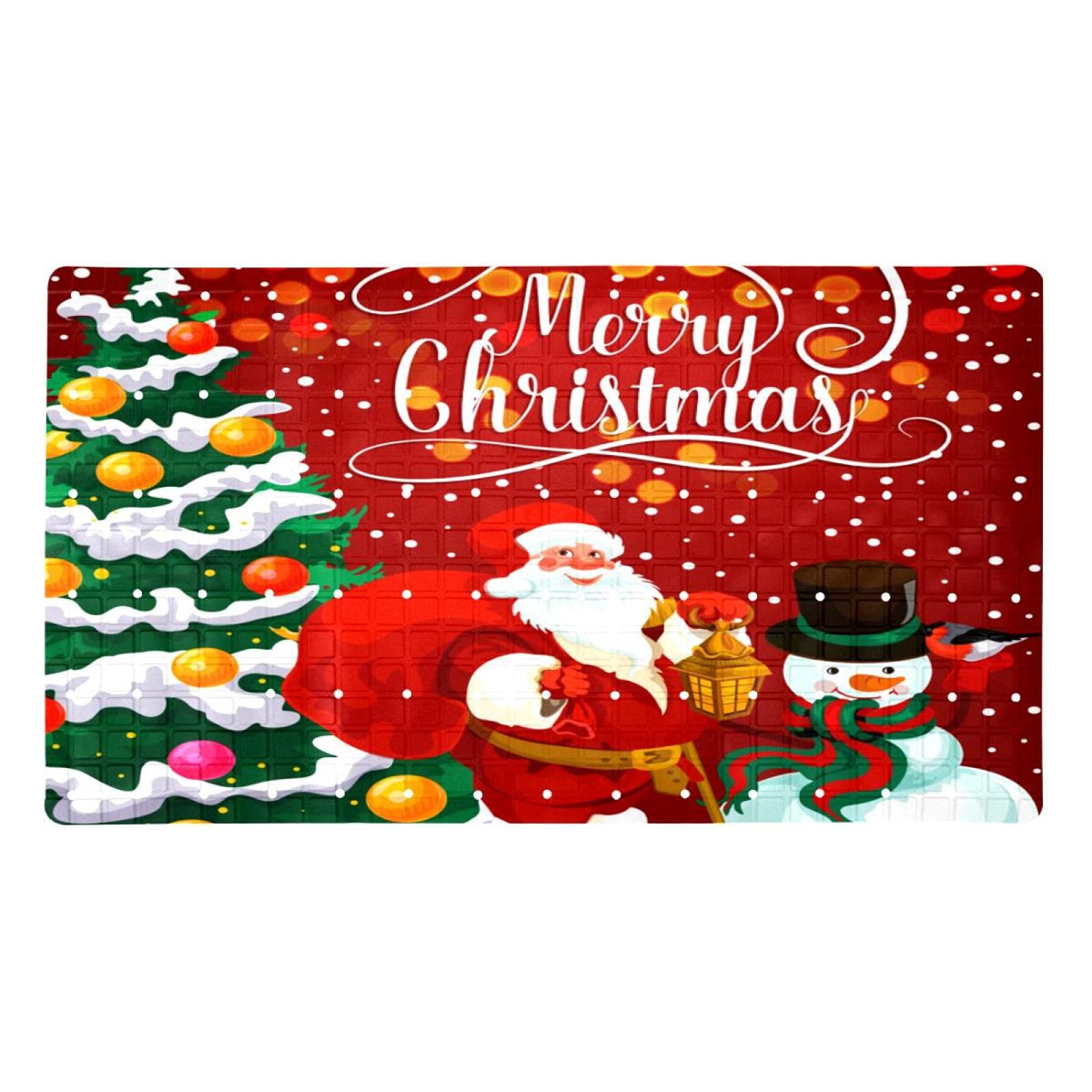 Tapis de bain anti-dérapant PVC rouge motif sapin de Noël 112 ventouses pour baignoire