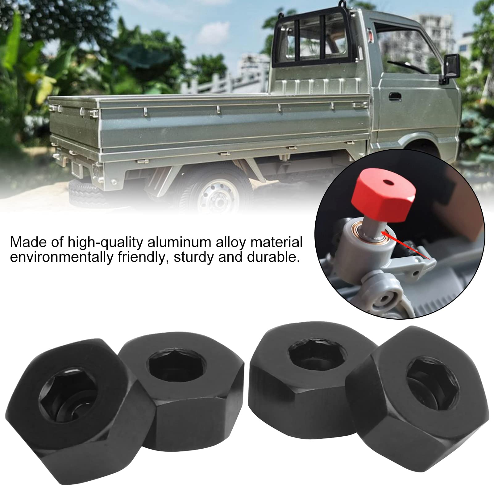 RC Hex Combiner Radnaben-Adapter 5-12mm Für WPL D12 1/10 LKW - 4 Stück Set In Schwarz