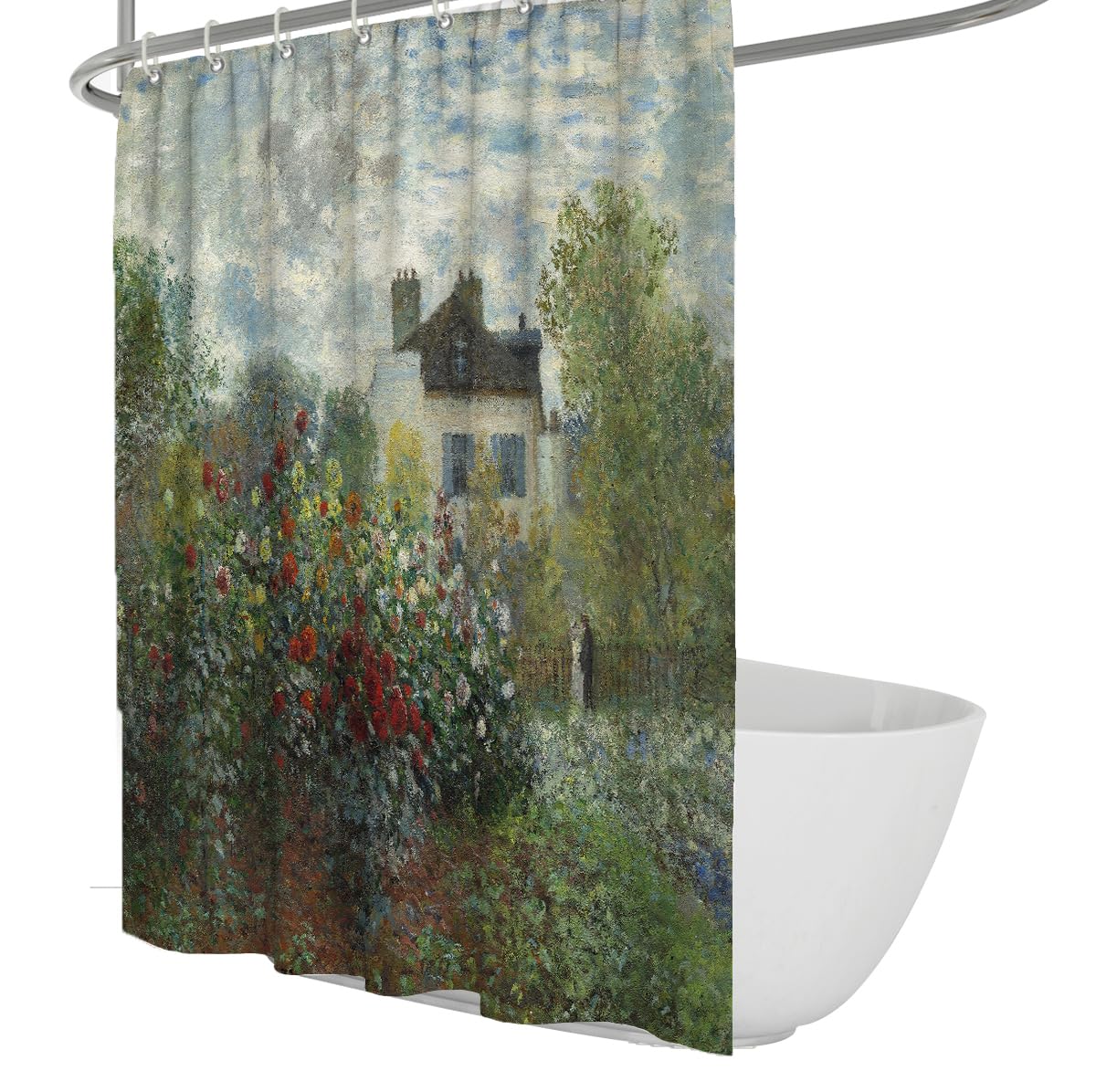 OLLIAR Home Rustic Farmhouse Shower Curtain Country Flower Nature Garden Bath Curtain Spring Courtyard Floral Plant Waterproof Bathroom Decor Set with Hooks 120x200cm