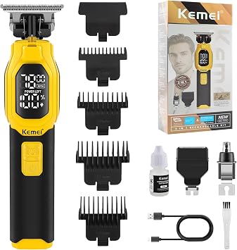 KEMEI Professional 3-in-1 Complete Grooming Tools for Men, Cordless Beard Trimmer, Electric Facial, Ear & Nose Trimmer, Rechargeable Hair Clippers, Gifts for Men