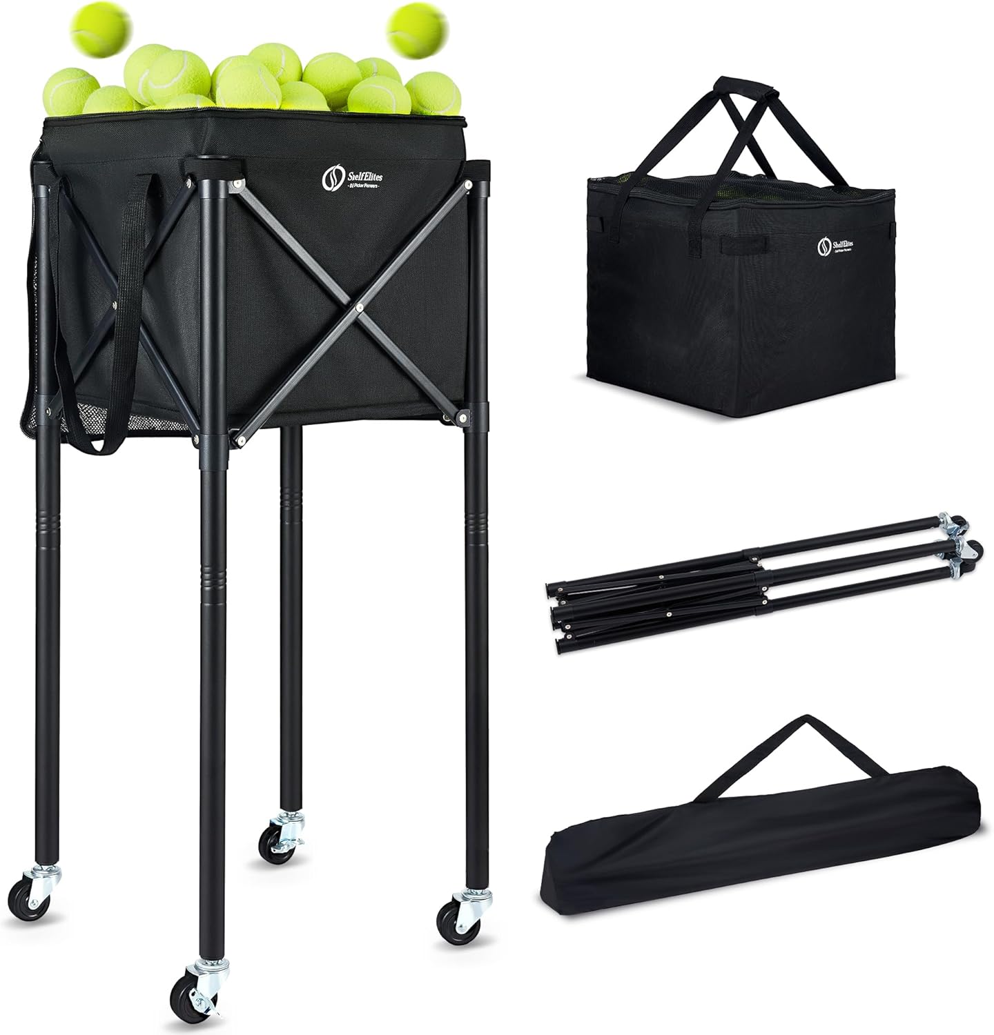 Portable Tennis Ball Hopper & Pickleball Basket - Multi-Sport Ball Collector for Training & Practice (Holds 170 Balls)