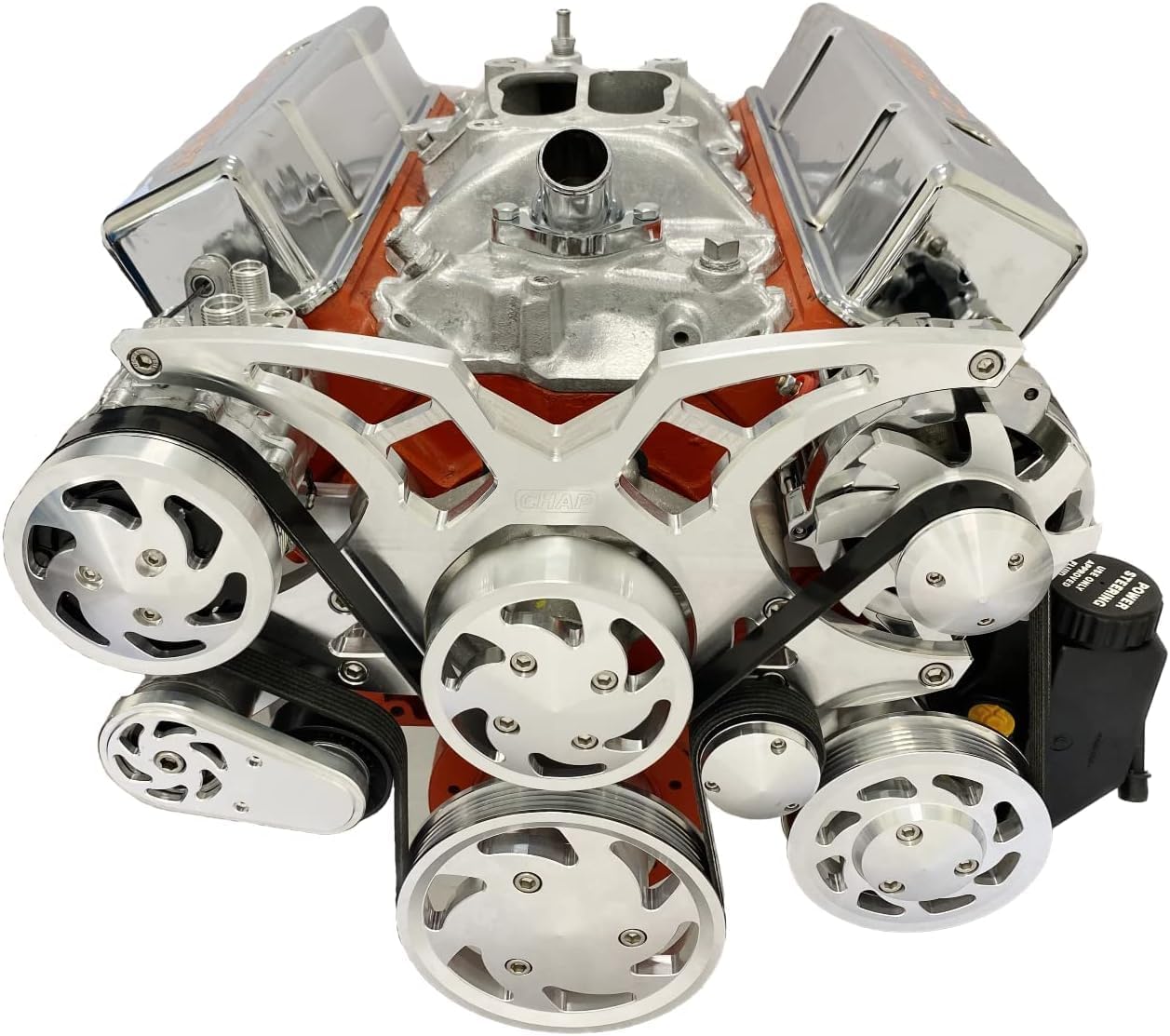 SBC Serpentine Pulley Conversion Kit ALT PS A/C Small Block Chevy 350 Triangles Black