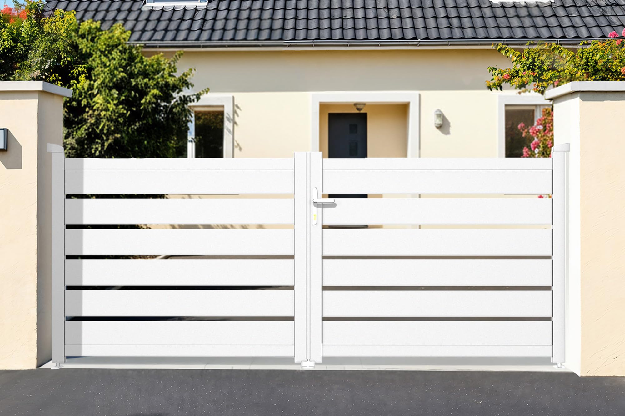 Casanoov Portail battant 3,5m VOGEL H.120cm alu blanc + 2 poteaux 15x15cm H.166cm BLANC