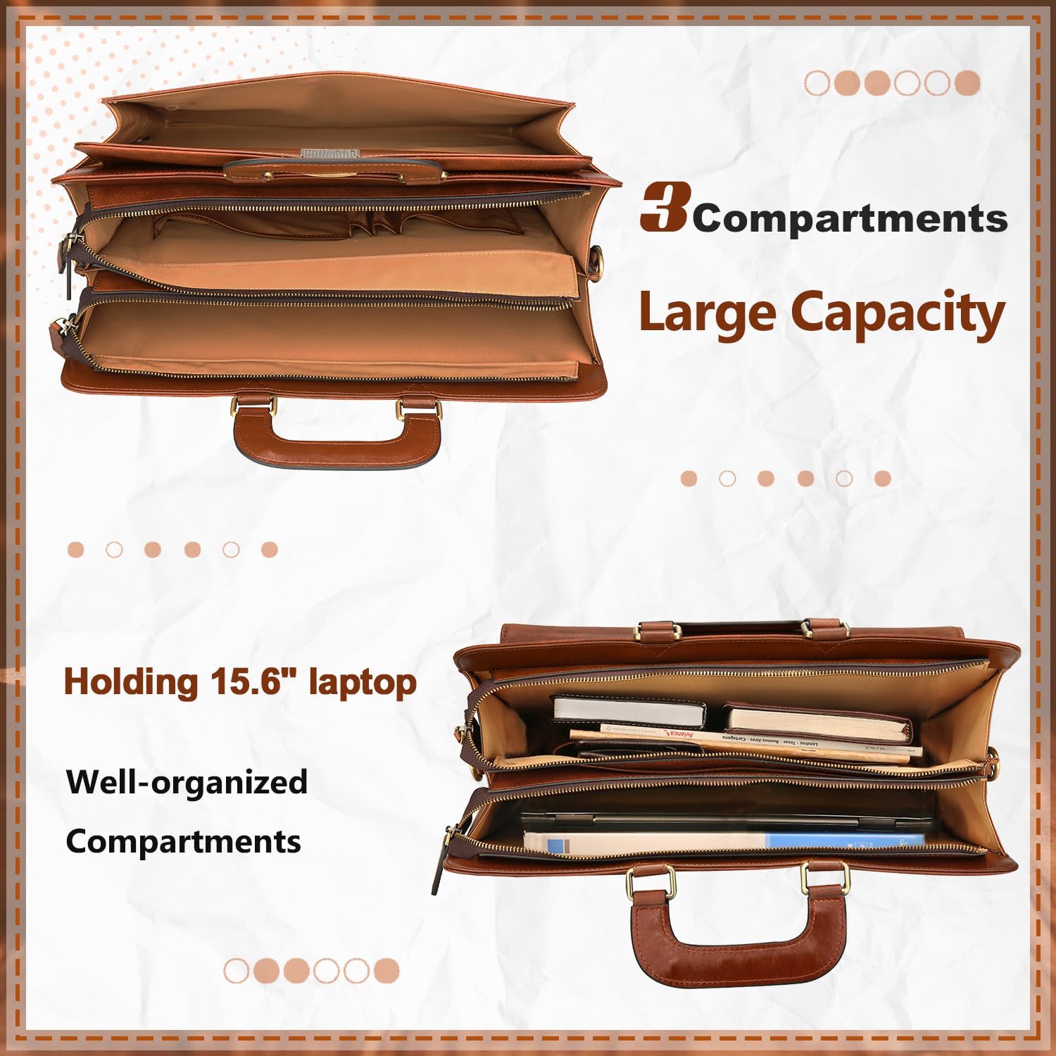 Banuce Leather Briefcase for Men Legal Attorney Lawyer Bag Attache Case for 15.6 Inch Laptop with Lock Detachable and Adjustable Strap Business Travel Vintage Gradient Brown - Image 6