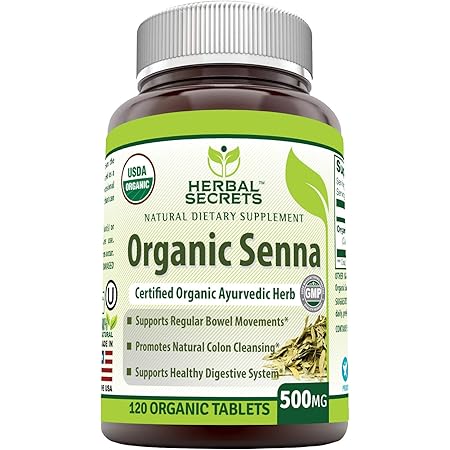 Herbal Secrets Organic Senna 500 Mg 120 Organic Tablets (Non-GMO) - Supports Healthy Weight Management, Regular Bowel Movement, Promotes Natural Colon Cleansing*