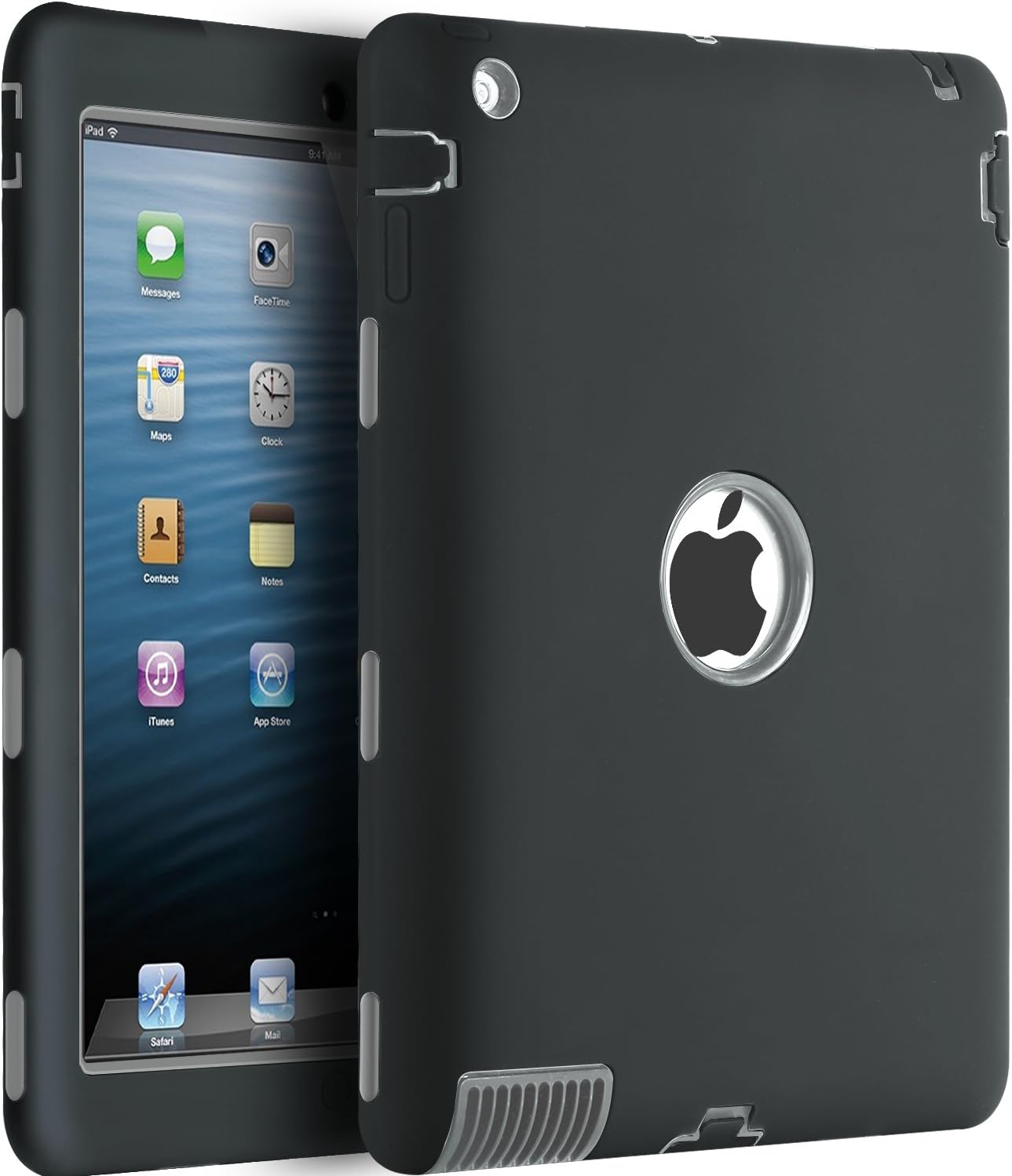 iPad 2 Case,iPad 3 Case,iPad 4 Case,BENTOBEN Heavy Duty Rugged Shock-Absorption/High Impact Resistant Hybrid Three Layer Full Body Protective Case Cover for iPad 2/3/4 Retina (Black/Gray)
