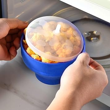 Microwave Popcorn Maker - collapsibles Food-Grade Silicone Popcorn Popper Bowl with Lid, Hot Air Popcorn Popper Bowl, Popcorn Bucket for Kitchen Restaurant