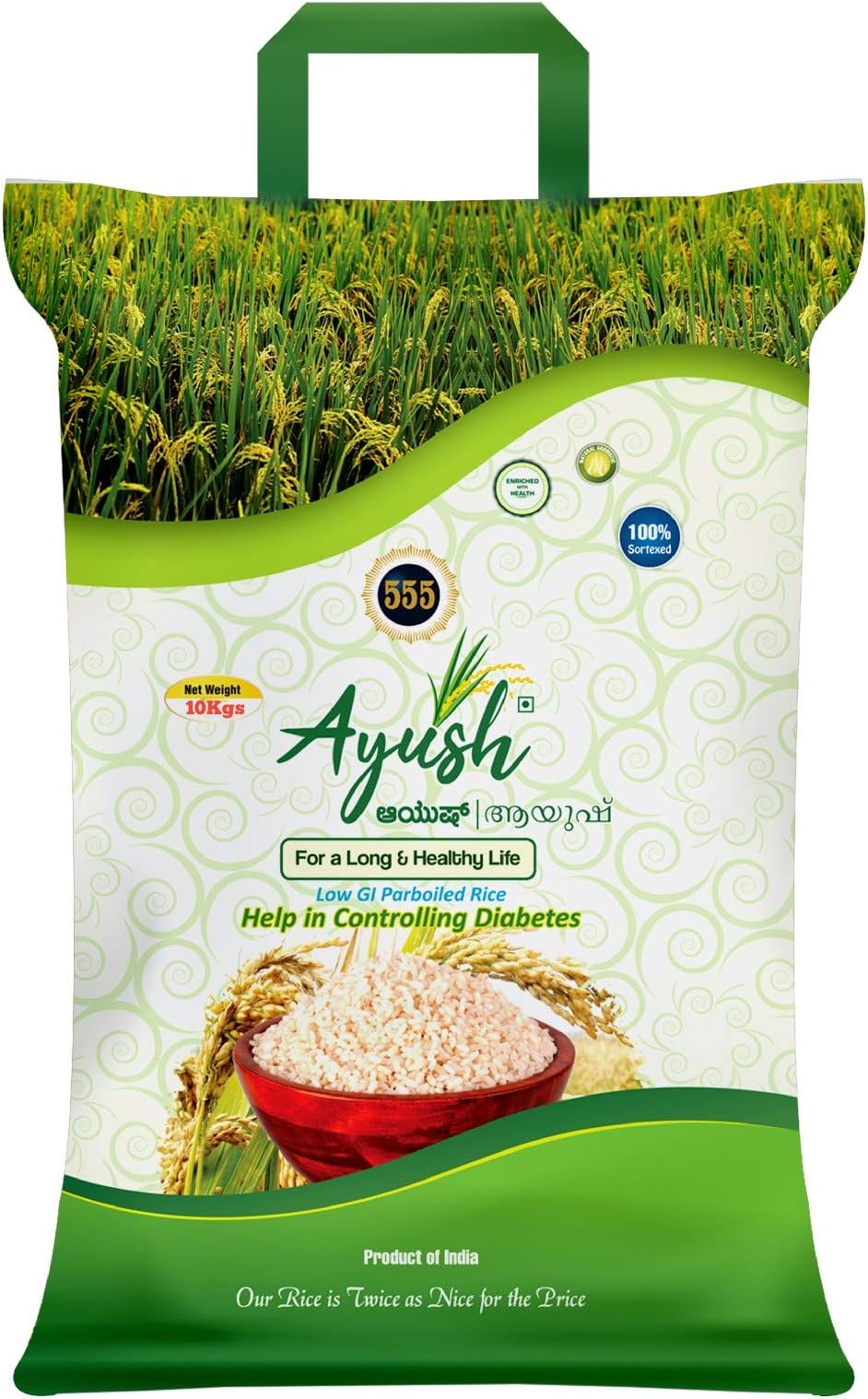 Ayush Brown Rice/ Boiled Rice(Matta Rice) | Diabetic| 100% Sortexed| Organic| Unpolished Paraboiled Brown Rice with Low GI Index| Export Quality (10kg)