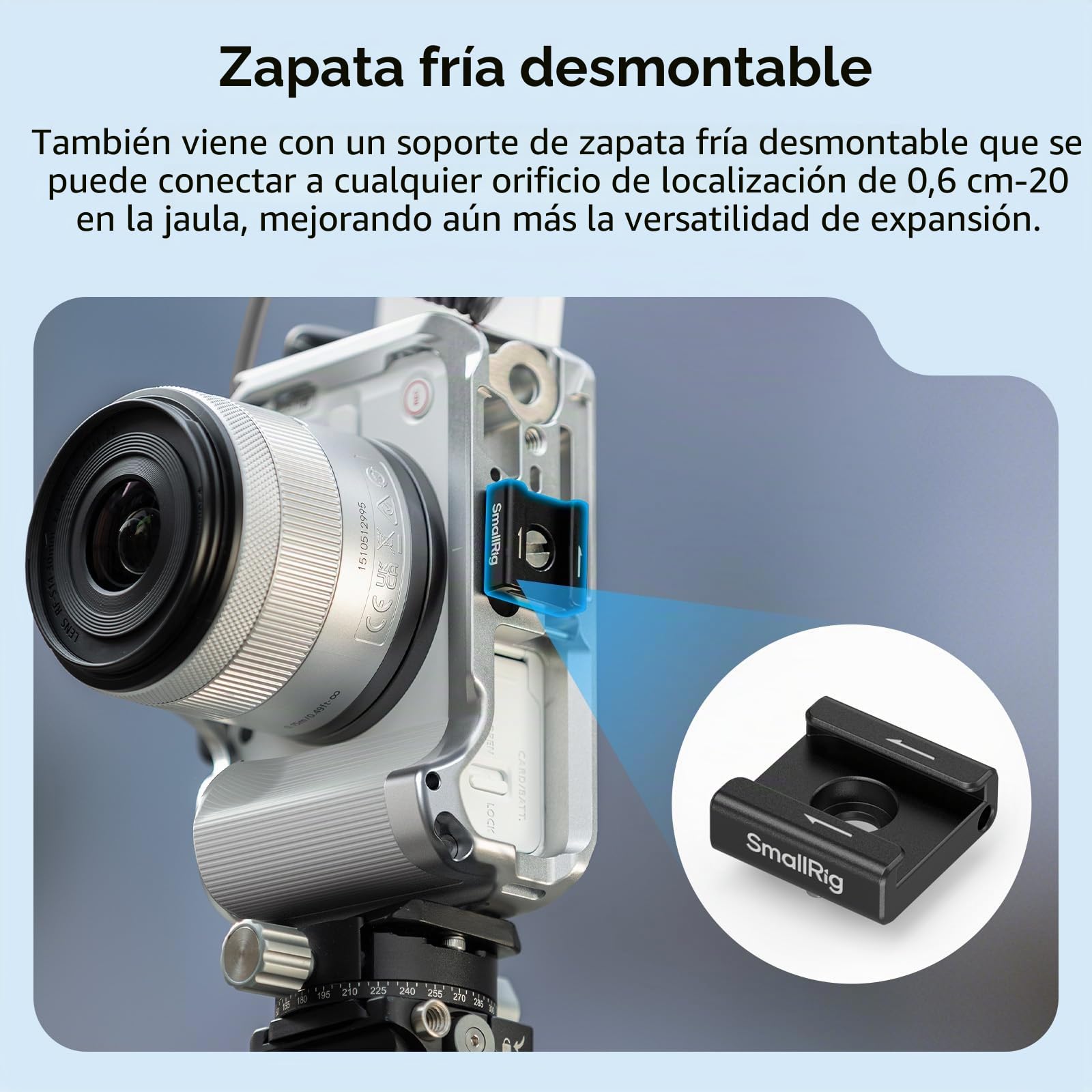 SMALLRIG Jaula para Cámara Canon R50V - Empuñadura Ergonómica de Silicona, Placa QR Arca, Roscas 1/4"-20 y 3/8"-16 (ARRI), Zapata Fría, QD y Disparo Vertical (Plateado) - 5428