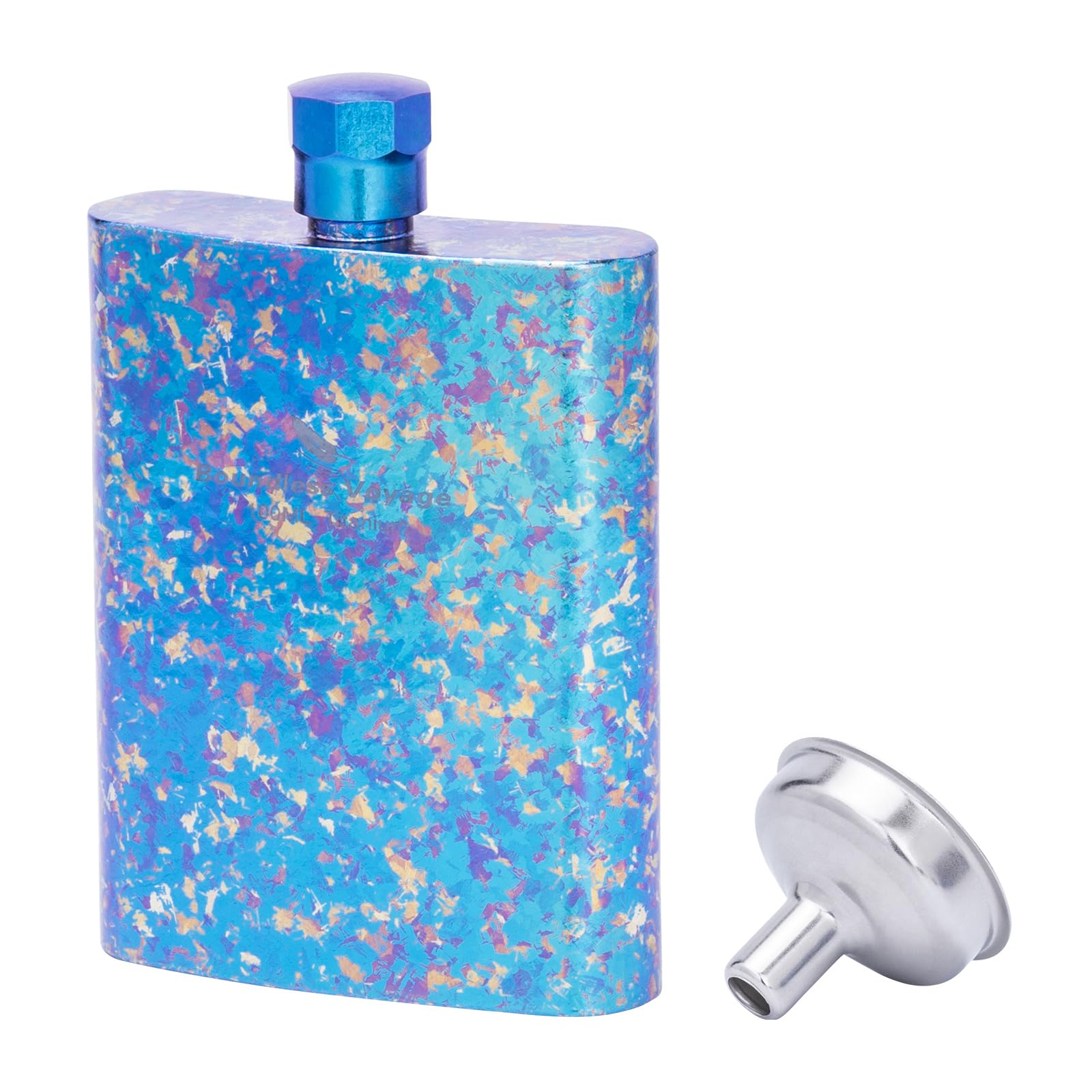 iBasingo 100ml Titanium Hip Flask Ultralight Travel Pocket Spirit Bottle for Whiskey Vodka Liquor Outdoor Travel Mini Metal Wine Pot for Men & Women Ti3262D (Bluish Violet)