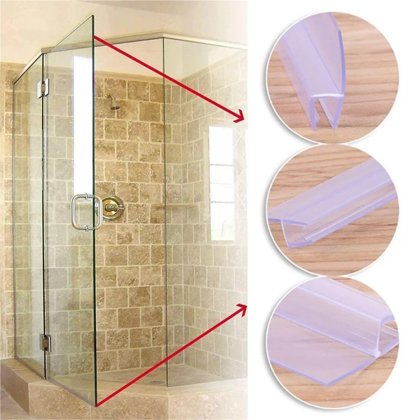 5M Transparent F/H Form Dichtung Streifen Silikon Gummi Dusche Zimmer Tür Fenster for 6/8/10/12mm Glas für Duschtüren, Glas(F 6mm)