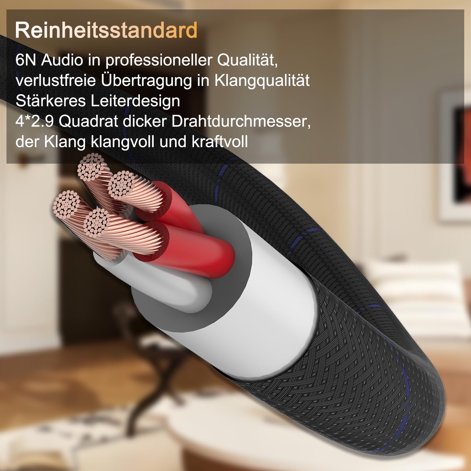 HiFi Biwire Lautsprecherkabel, 2 Bananen auf 4 Bananen Lautsprecherkabel Ein Paar flexible Kabel Vergoldetes mit hochwertigen Bananensteckern (3m)