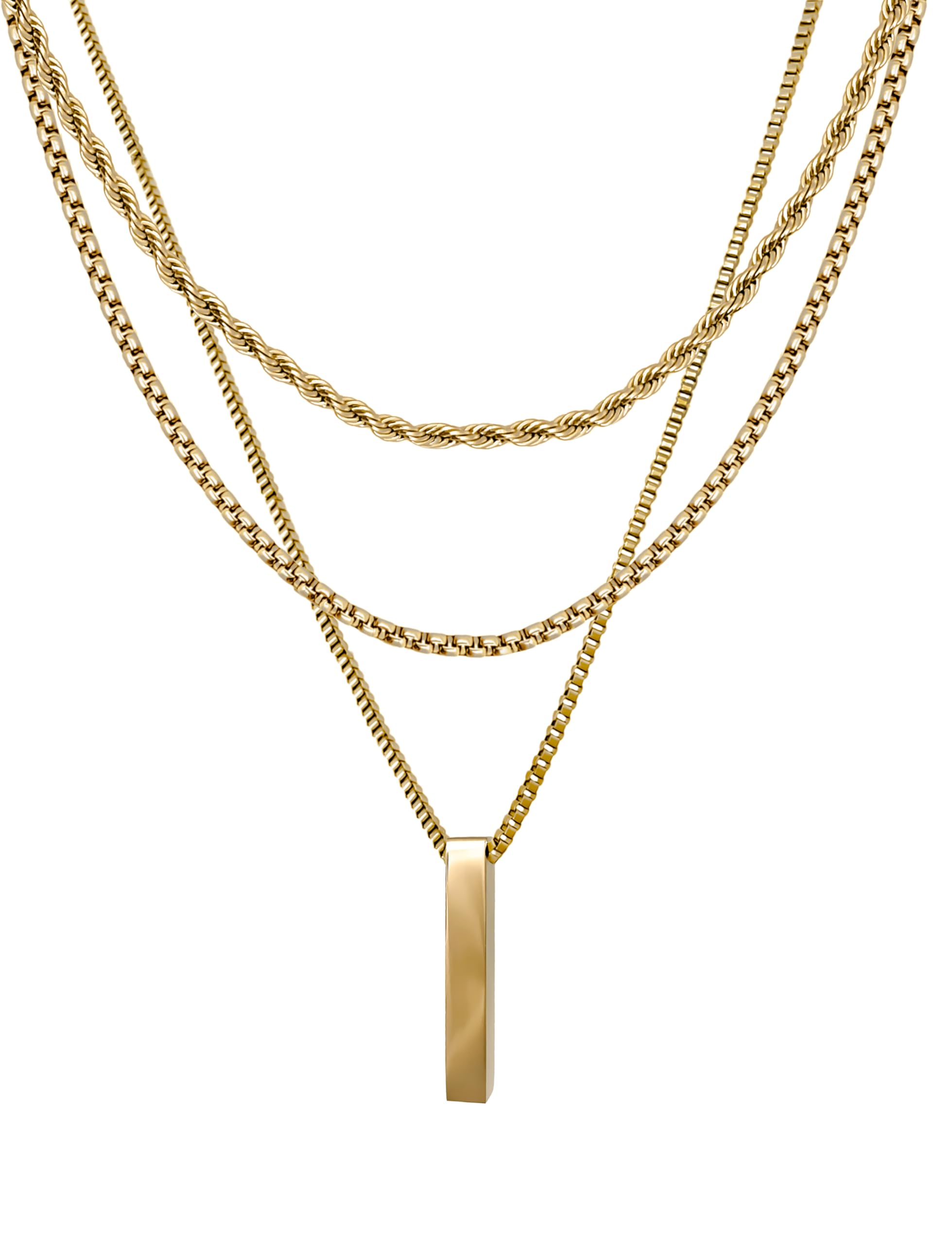 Ensemble de colliers élégants en acier inoxydable pour femme avec pendentif en forme de tige (avec boîte à bijoux)