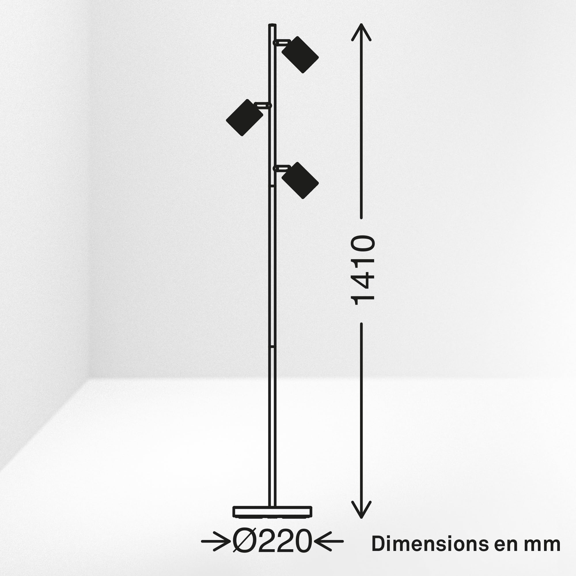 Briloner Lampadaire, avec interrupteur au pied, max. 9 W, douille GU10