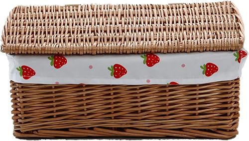 CINWEN Cestas de almacenamiento de ratán con tapa Cesta de mimbre tejida a mano Cesta de almacenamiento de regalo rectangular con forro de tela