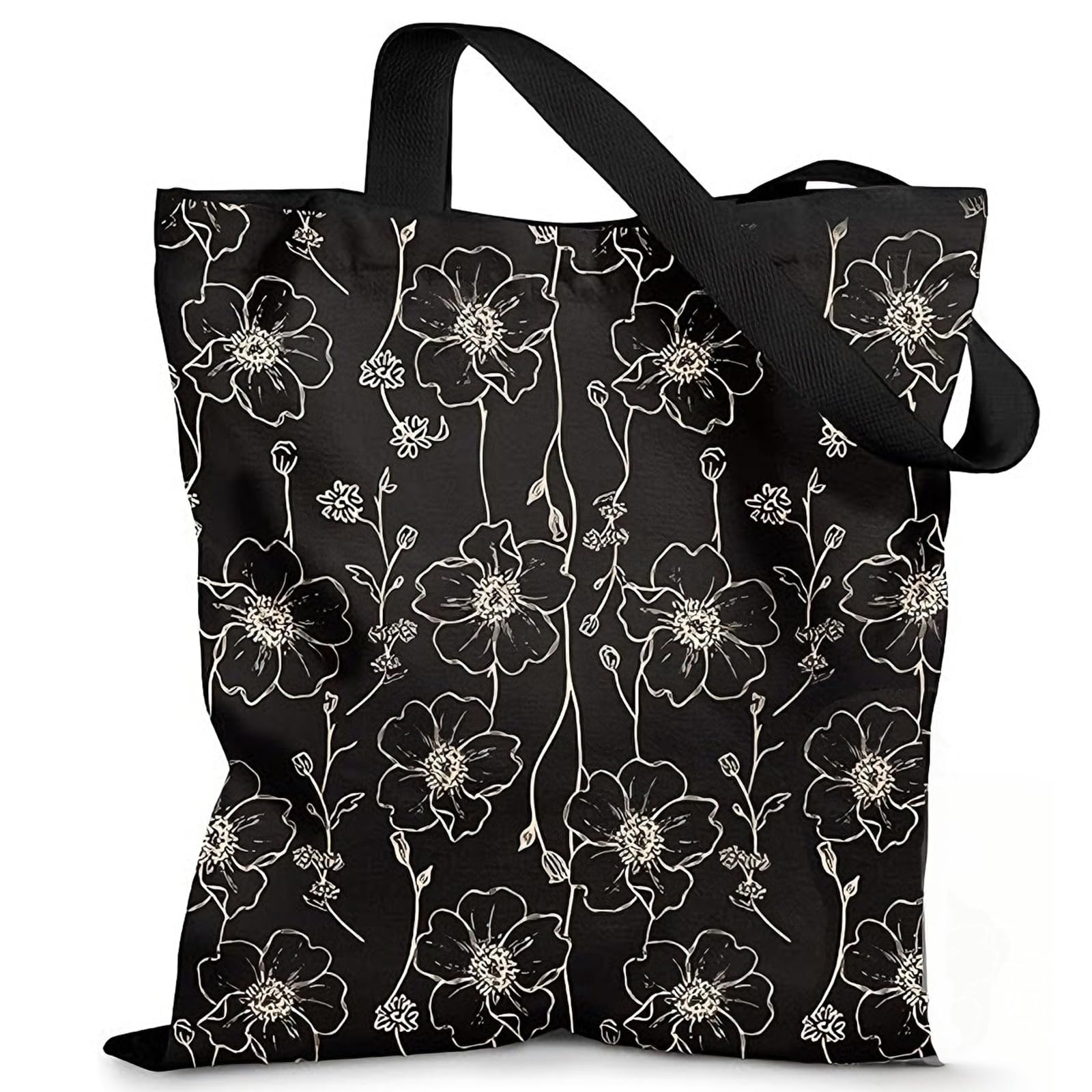 Embhlitfe Floral Canvas Tote Bag for Women, Reusable Grocery Shopping Tote