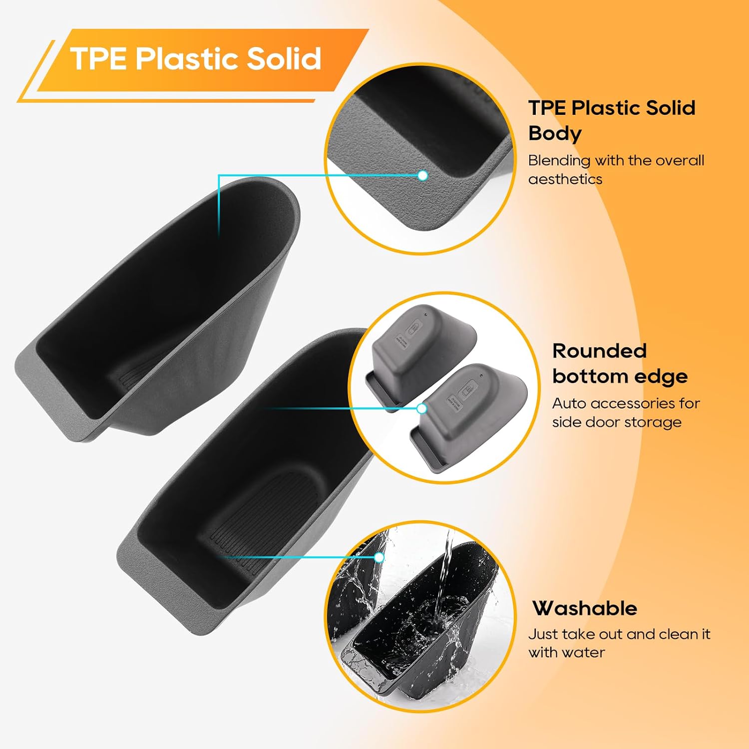 for Tesla Model 3 2023 2024 2025 Trash Can Front Door 2PCS Side Door Trash Bin, Waterproof TPE Auto Garbage Bin, Portable Side Door Insert Mount, Interior 2023 2024 2025 Tesla Model 3 Accessories